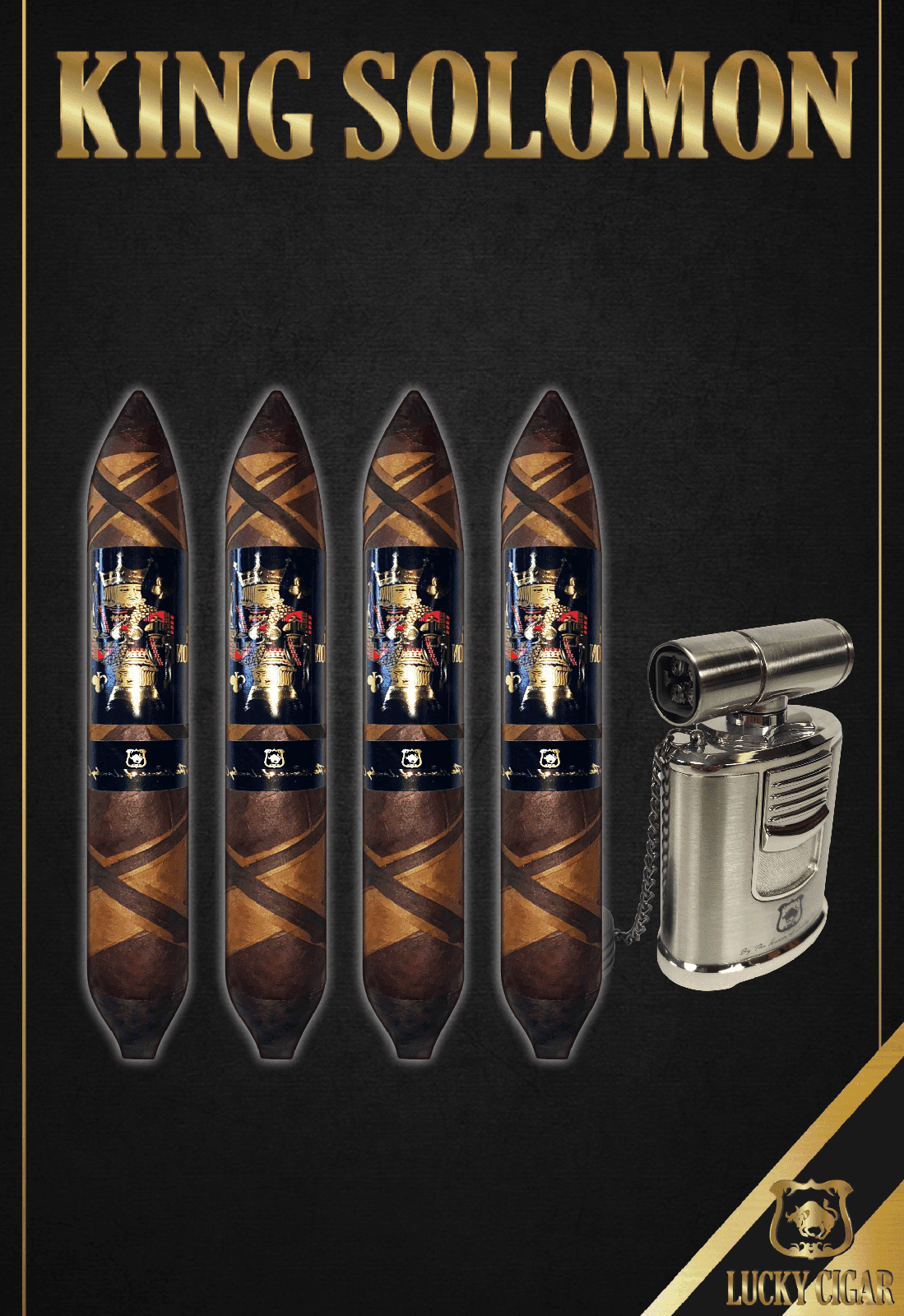 From The King Solomon Series: 4 Solomon 7x60 Cigars with Gun Torch Set