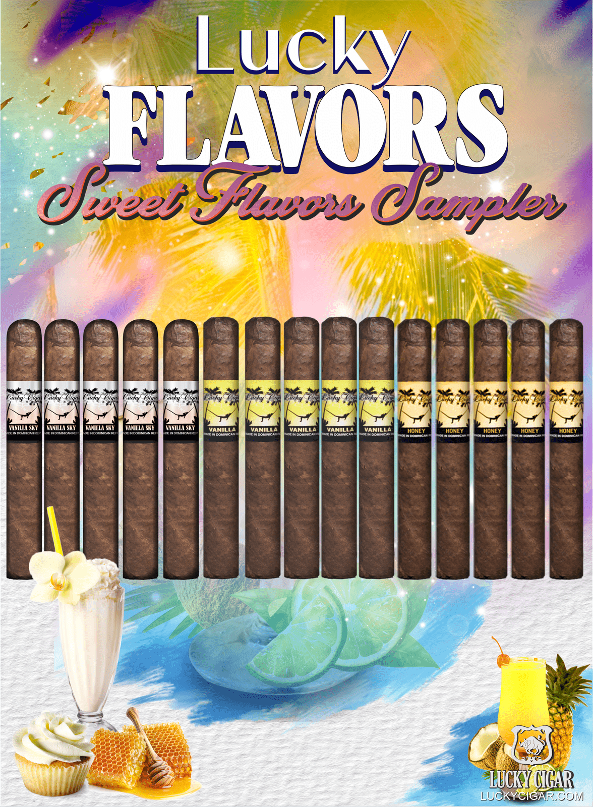 Flavored Cigars: Lucky Flavors 15 Piece Sweets Sampler - Vanilla Sky, Vanilla, Honey 5 Vanilla Sky 5x42 Cigars 5 Vanilla 5x42 Cigars 5 Honey 5x42 Cigars
