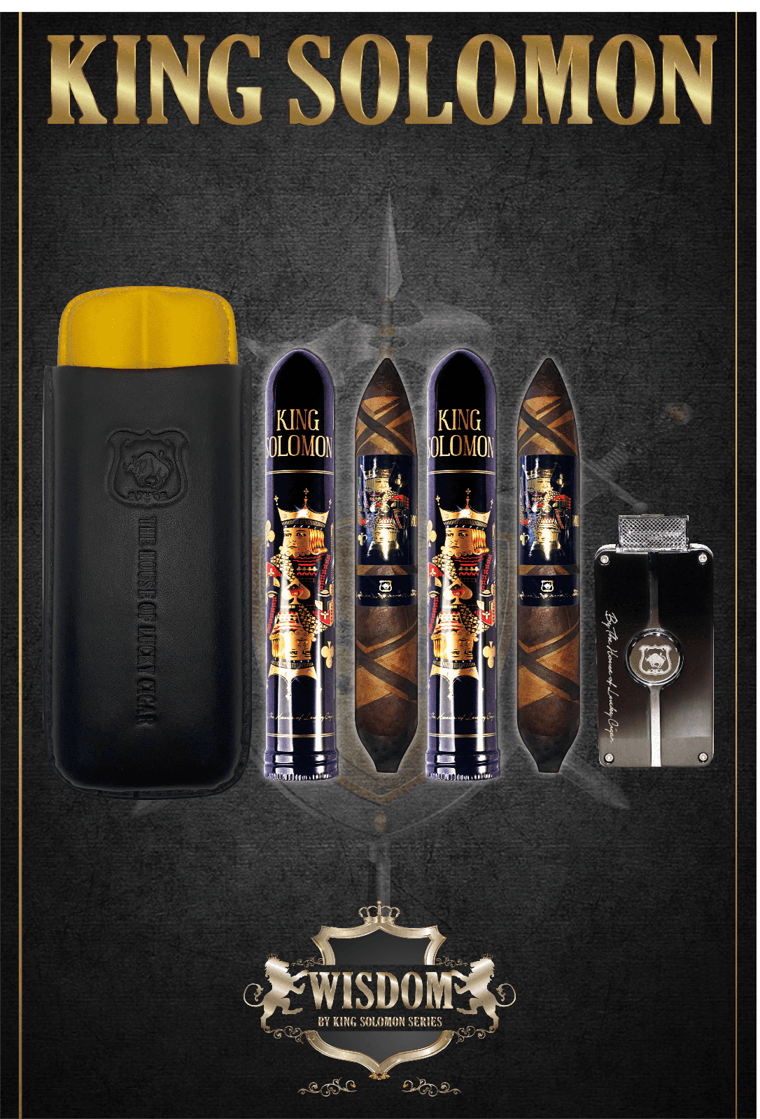 From The King Solomon Series: Set of 2 Solomon 7x60 Cigars with Torch and Travel Humidor