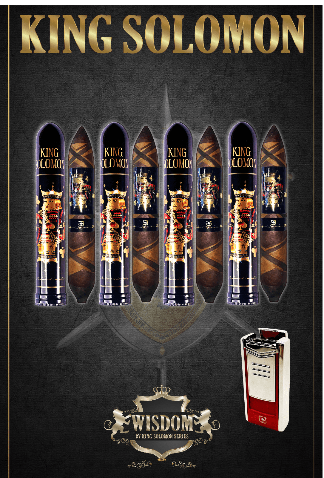 From The King Solomon Series: 4 Solomon 7x60 Cigars with Torch Lighter Set