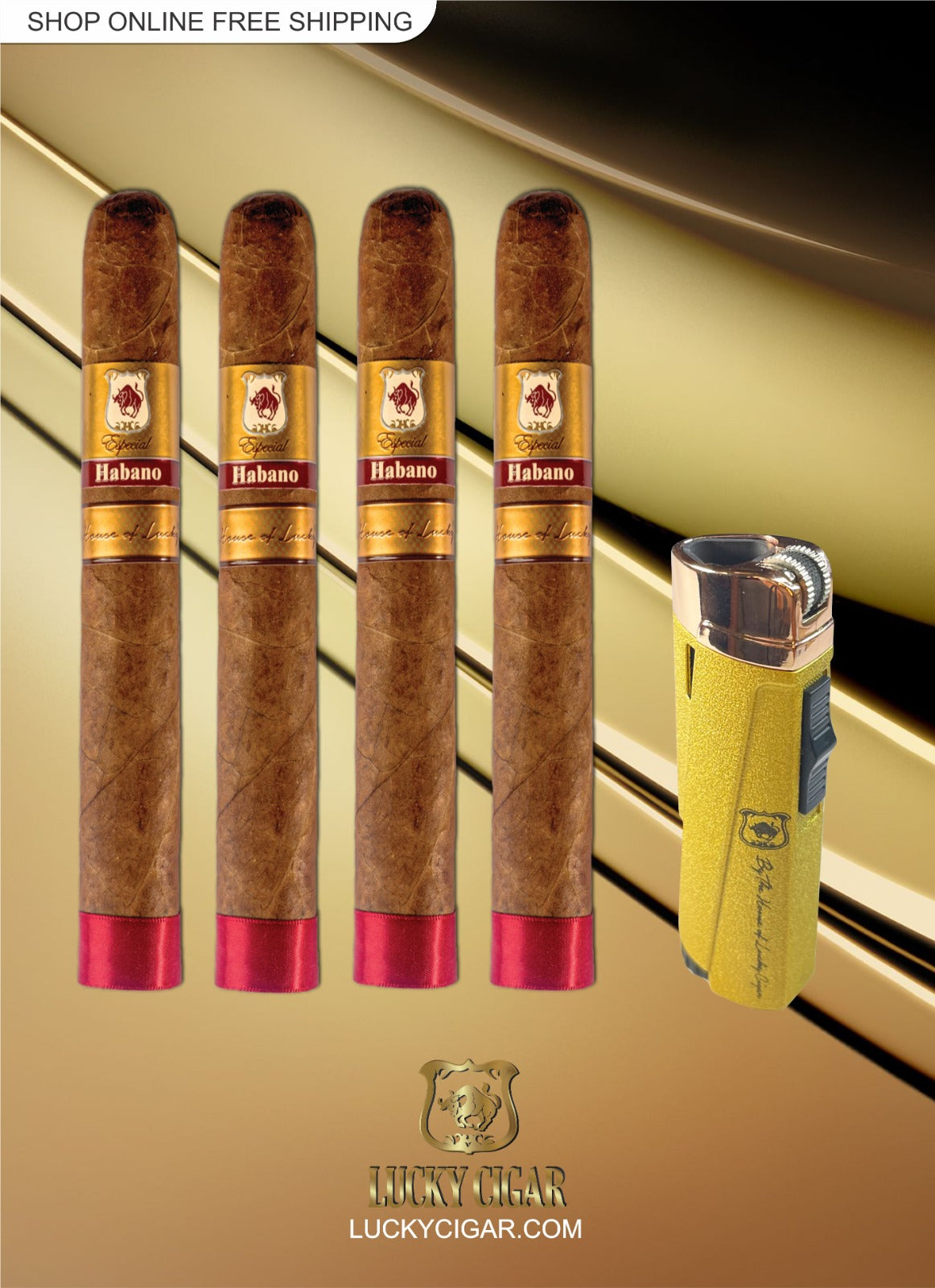 Habano Cigars: Especial Habano by Lucky Cigar: Set of 4 Cigars, 4 Toro with Lighter Yellow