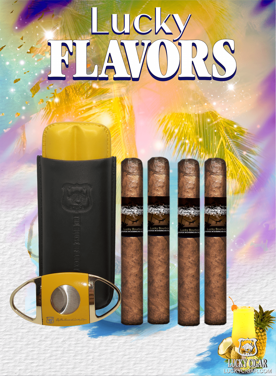 Flavored Cigars: Lucky Flavors 4 Cigar Set - Bourbon with Travel Case and Cutter