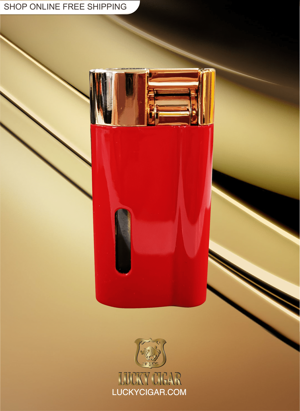 Cigar Lifestyle Accessories Torch Lighter in Gold/Red Lucky Cigar