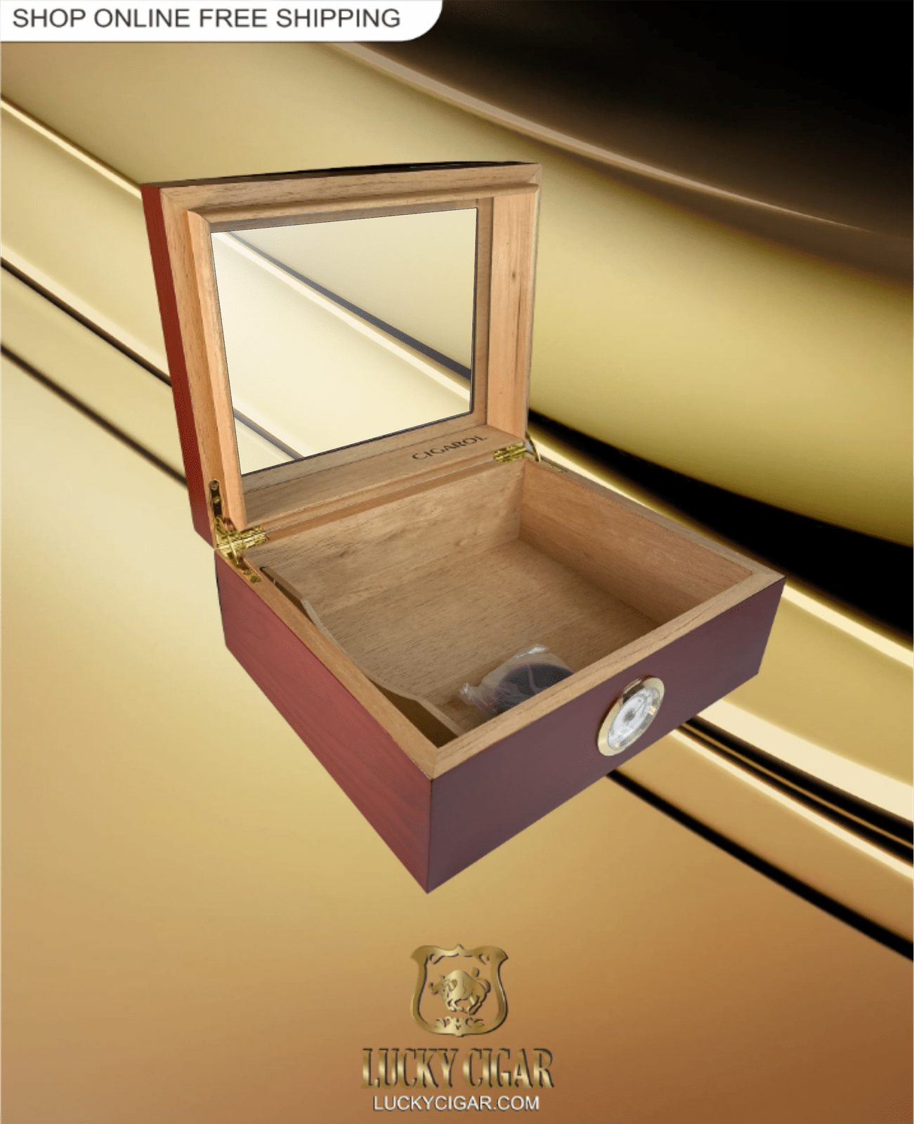 Cigar Lifestyle Accessories: Desk Humidor with Glass Top in Red Wood