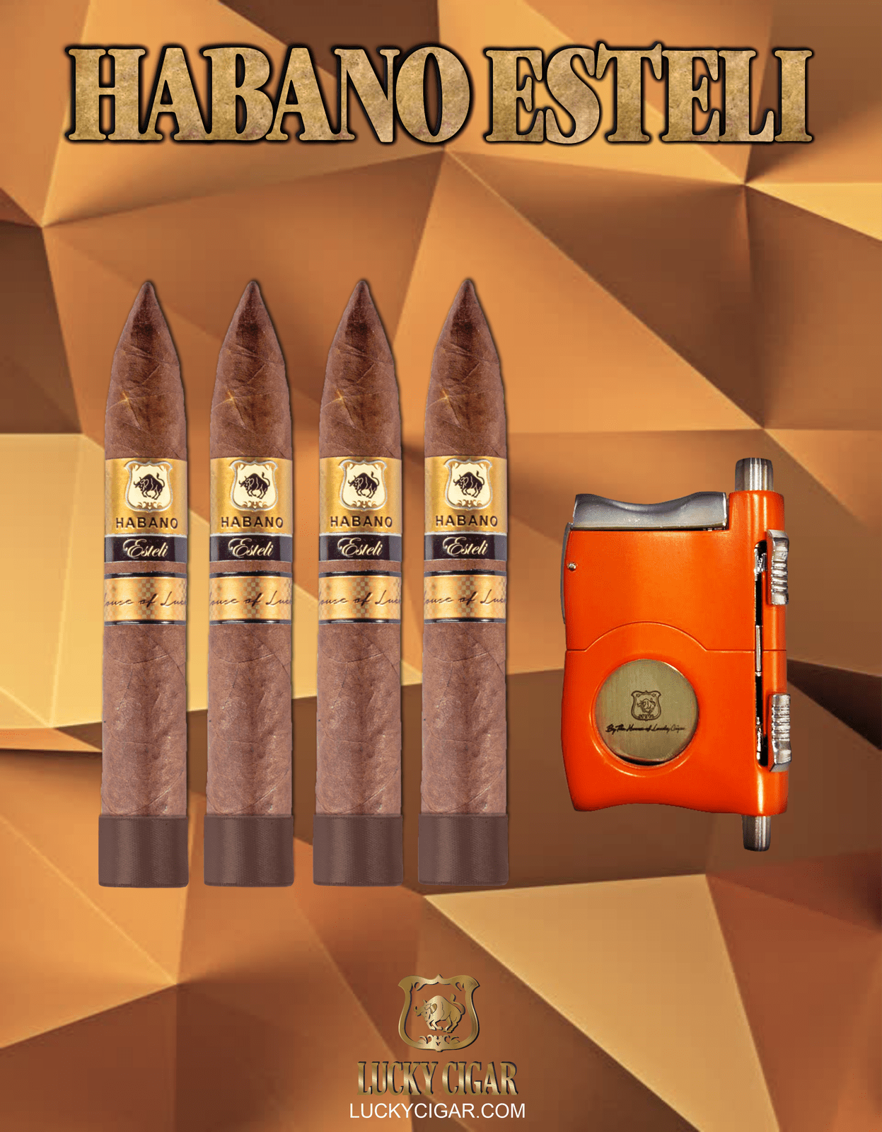 Habano Cigars: Habano Esteli by Lucky Cigar: Set of 4 Cigars, 4 Torpedo with Cutter, Puncher