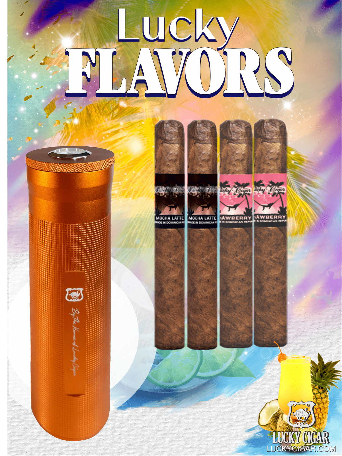 Lucky Flavors Cigar Set: Strawberry, Mocha + Humidor – Lucky Cigar