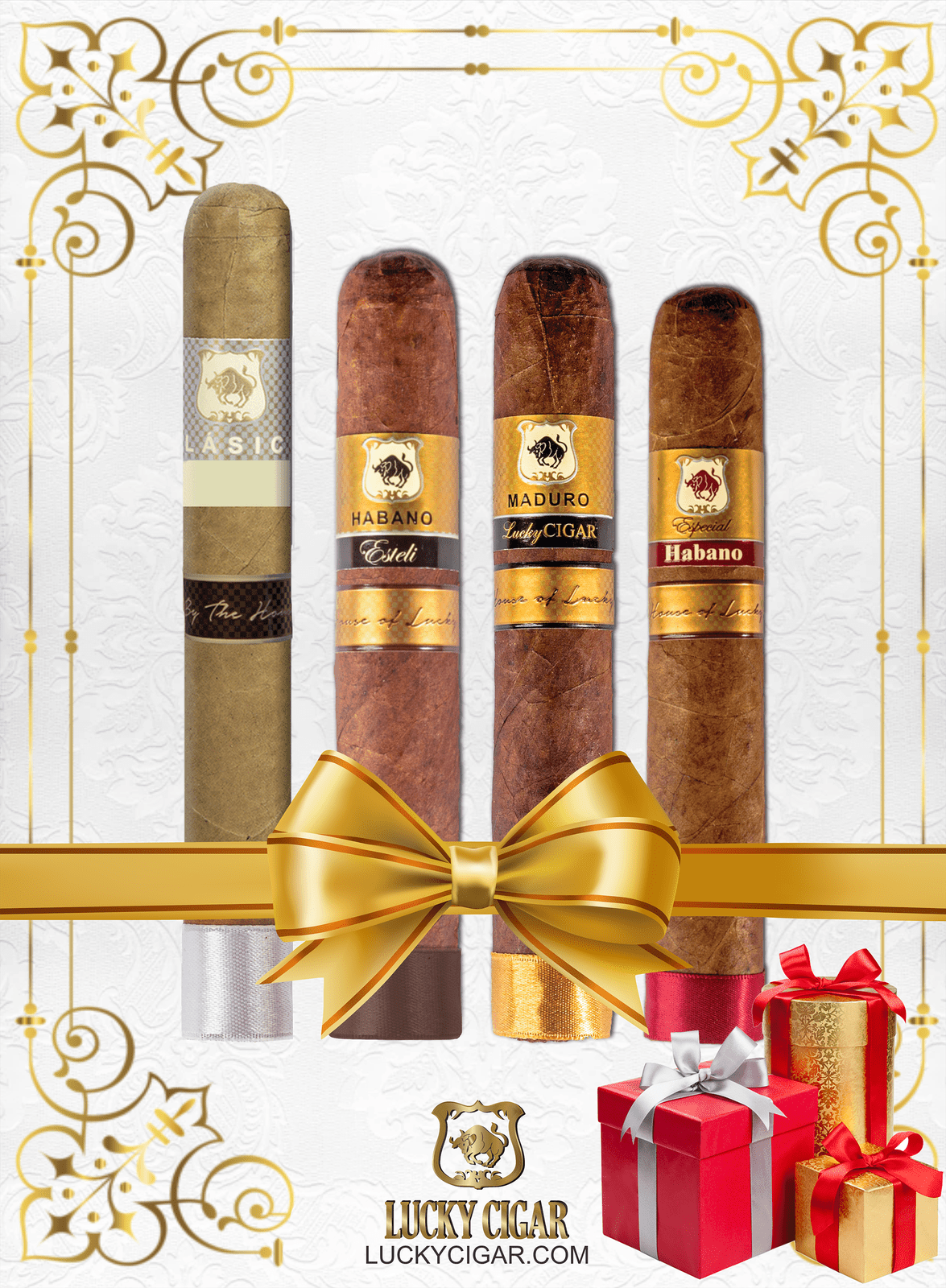 Lucky Cigar Sampler Sets: Set of 4 Cigars, Habano Esteli, Maduro Especial, Maduro Original, Classico 
