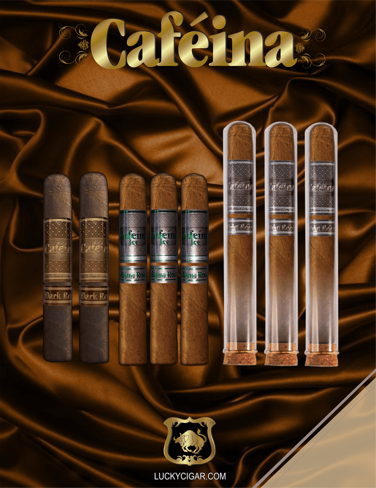 Infused Cigars: Set of 8 Cafeina Roast Cigars - 2 Dark 5x58, 3 Medium 5x58, 3 Medium in Crystal 6x50