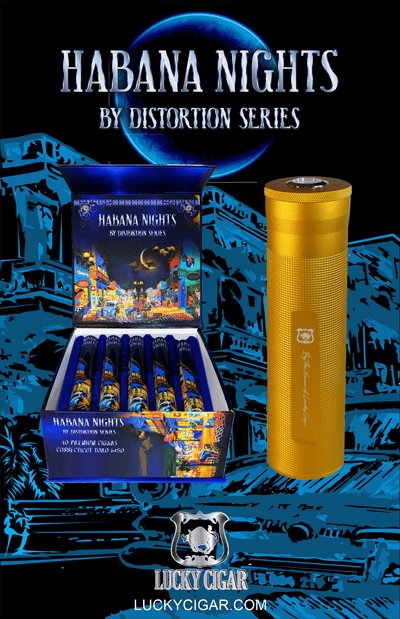 Habana Nights 6x50 Cigar From The Distortion Series: Box of 10 Cigars with Travel Humidor