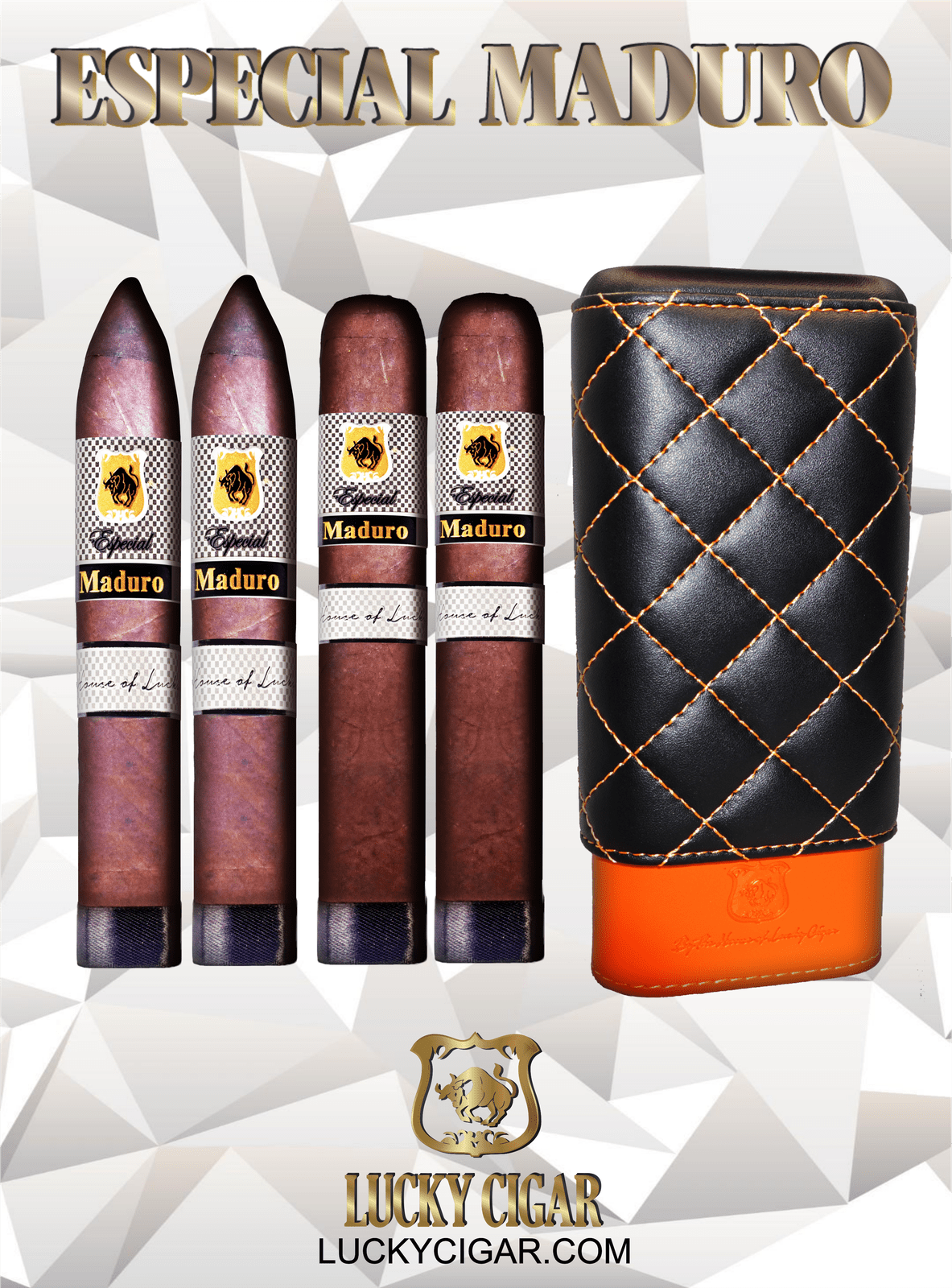 Maduro Cigars: Especial Maduro by Lucky Cigar: Set of 4 Cigars, 2 Toro, 2 Torpedo with Humidor