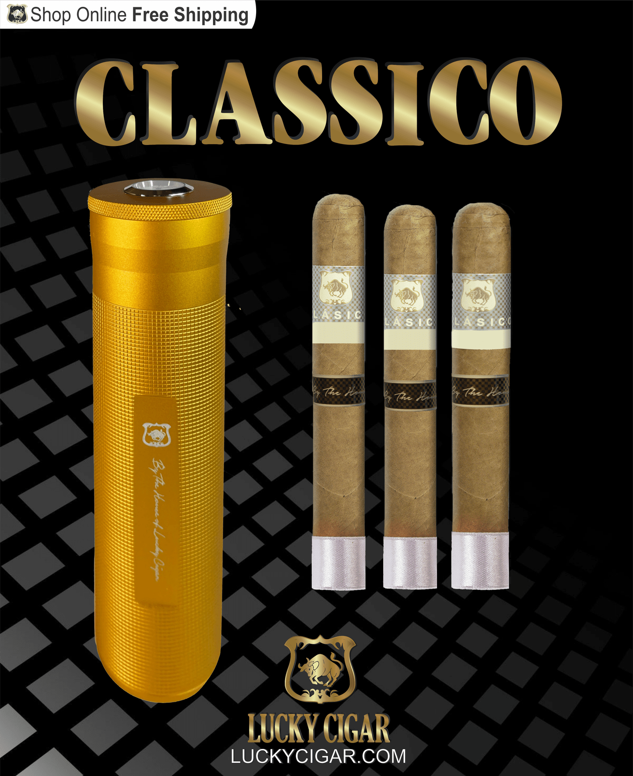 Lucky Cigar Sampler Sets: Set of 3 Classico Cigars with Travel Humidor Tube with Hygrometer