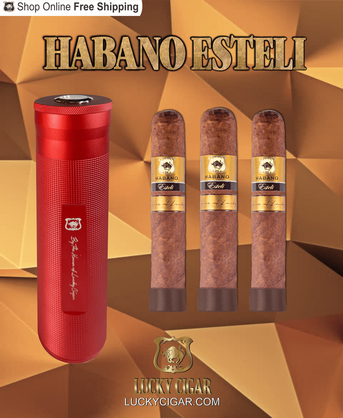 Habano Cigars: Habano Esteli by Lucky Cigar: Set of 3 Cigars, 3 Robusto with Humidor