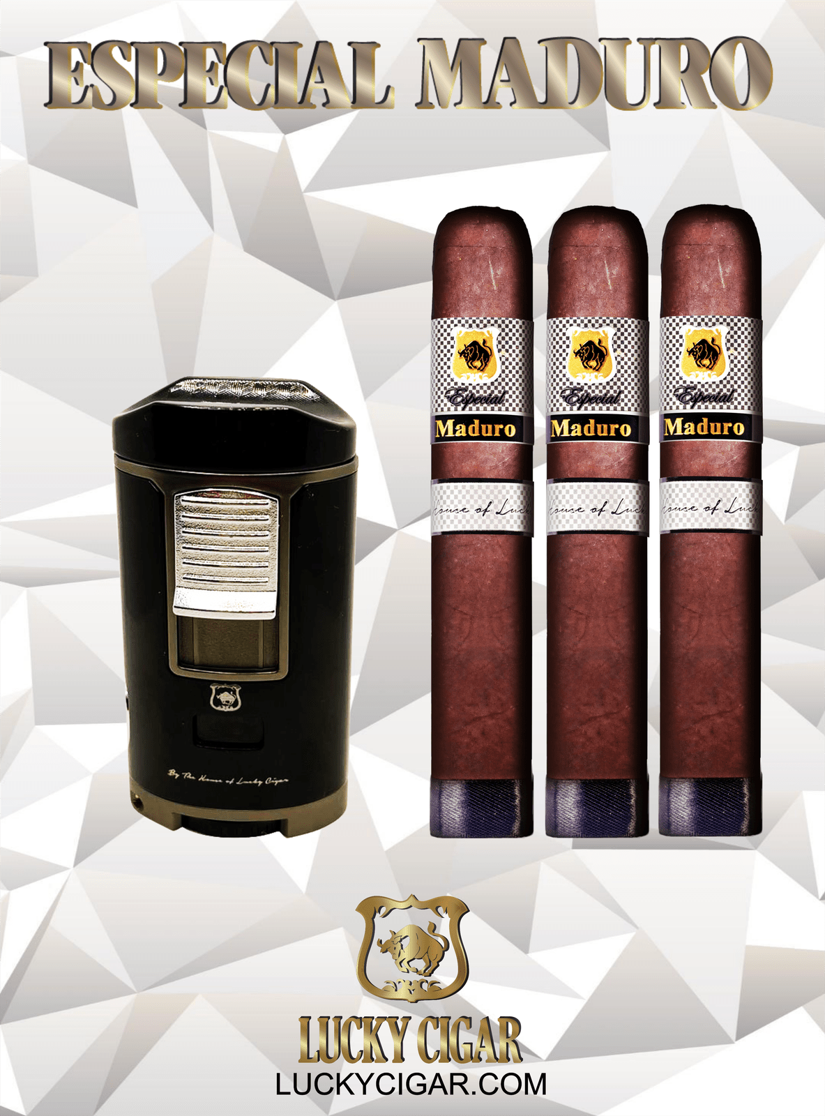 Maduro Cigars: Especial Maduro by Lucky Cigar: Set of 3 Toro Cigars with Torch