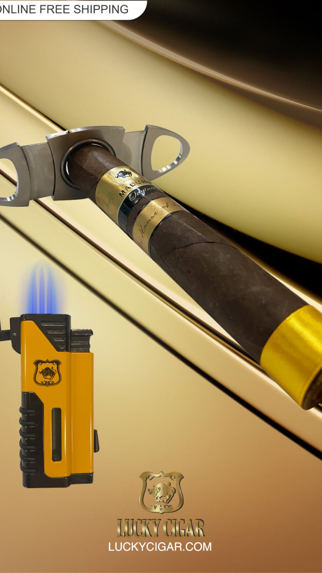 Lucky Cigar Sampler Sets: Set of 1 Maduro Original Gordo Cigar, Torch, Cutter