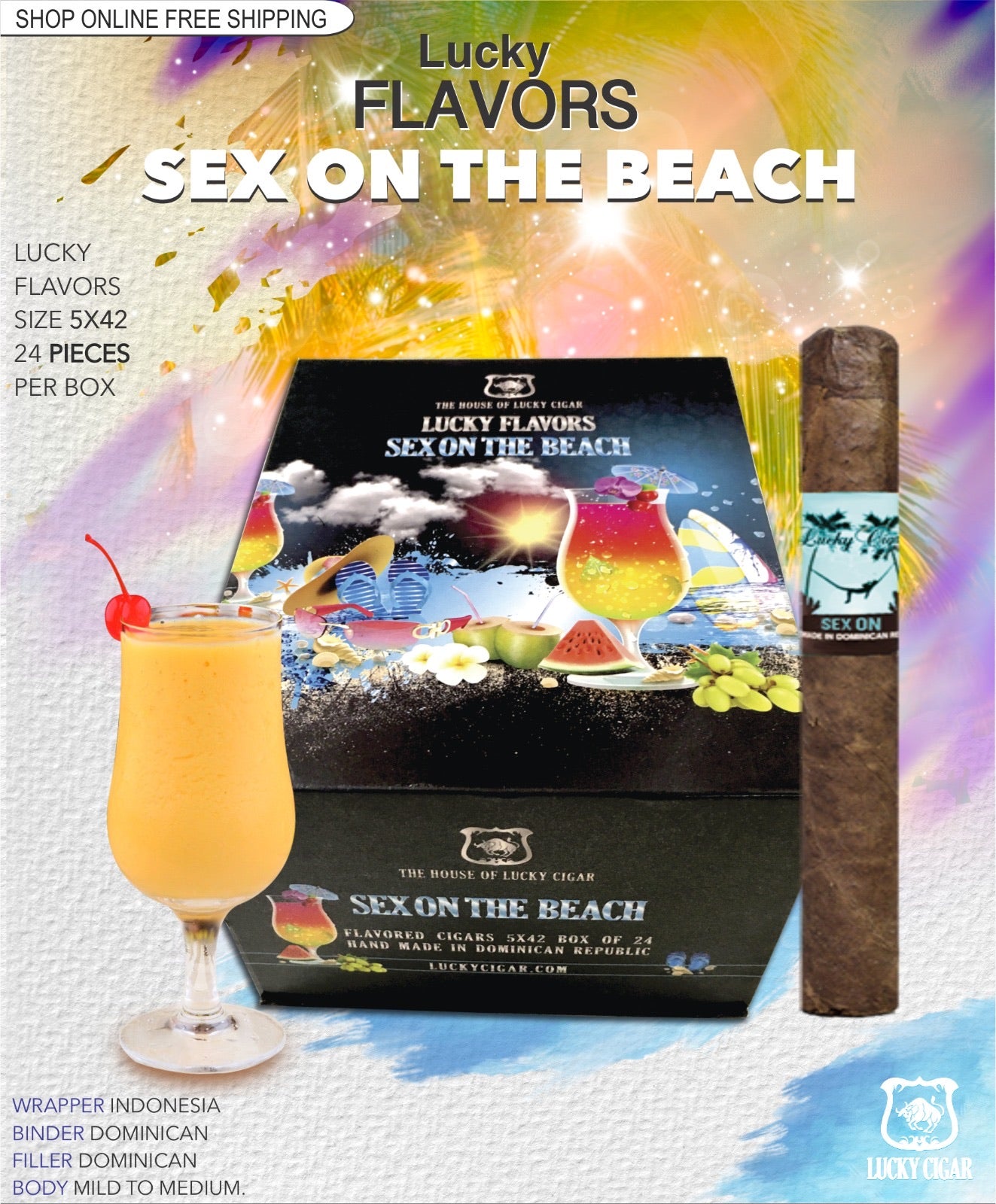 Flavored Cigars: Lucky Flavors Sex On The Beach 5X42 Box of 24 Cigars –  Lucky Cigar