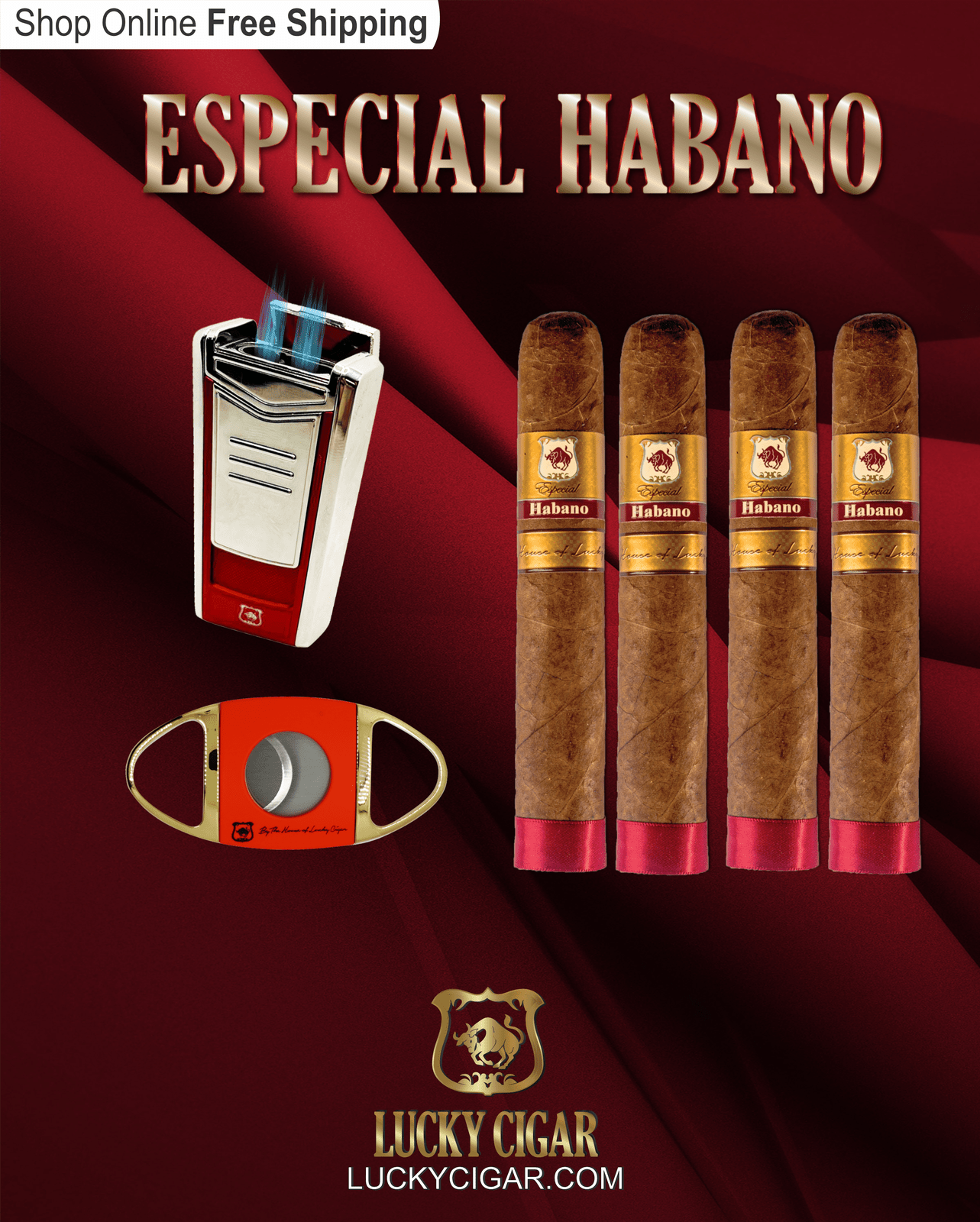 Especial Habano by Lucky Cigar Set of 4 Cigars 4 Toro, Cutter, Torch