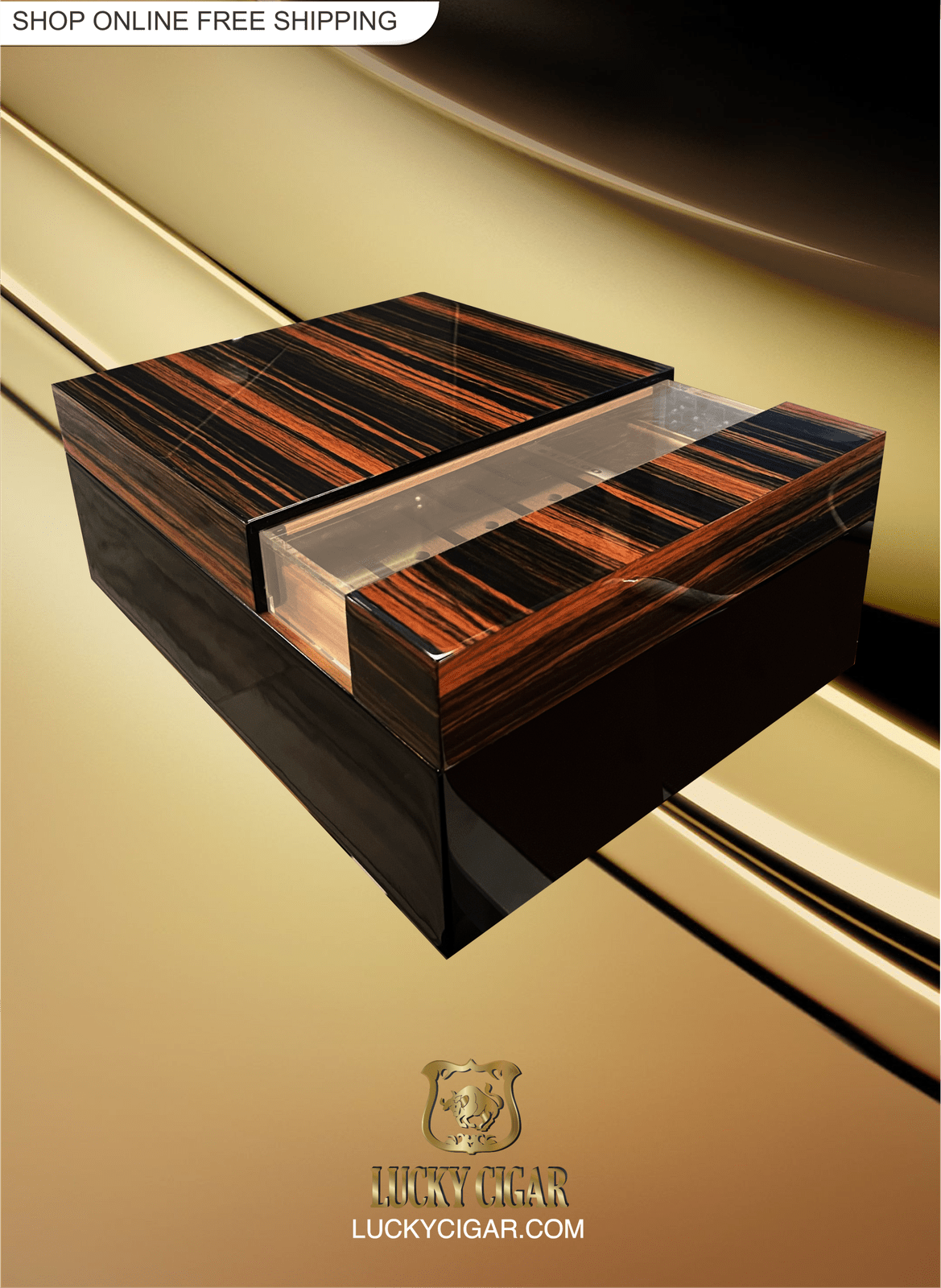 Cigar Lifestyle Accessories: Desk Humidor with Wood Grain, Window For 50 Cigars