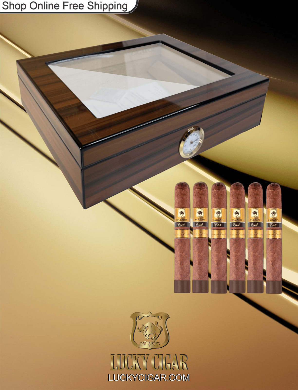 Cigar Lifestyle Accessories: Set of 6 Habano Cigars with Humidor