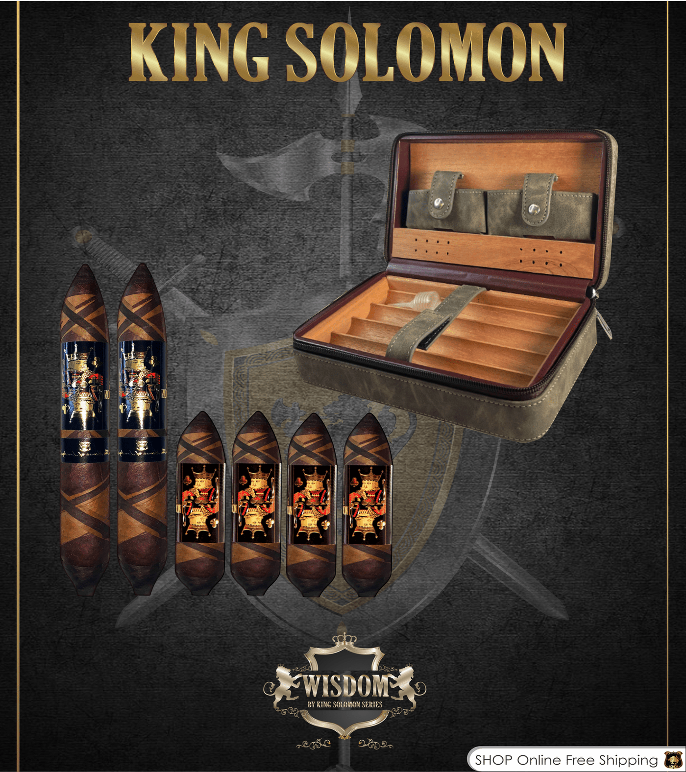 Wisdom 4x60 Cigar From The King Solomon Series: Set of 4 and 2 King Solomon 7x58 Cigar with Travel Humidor