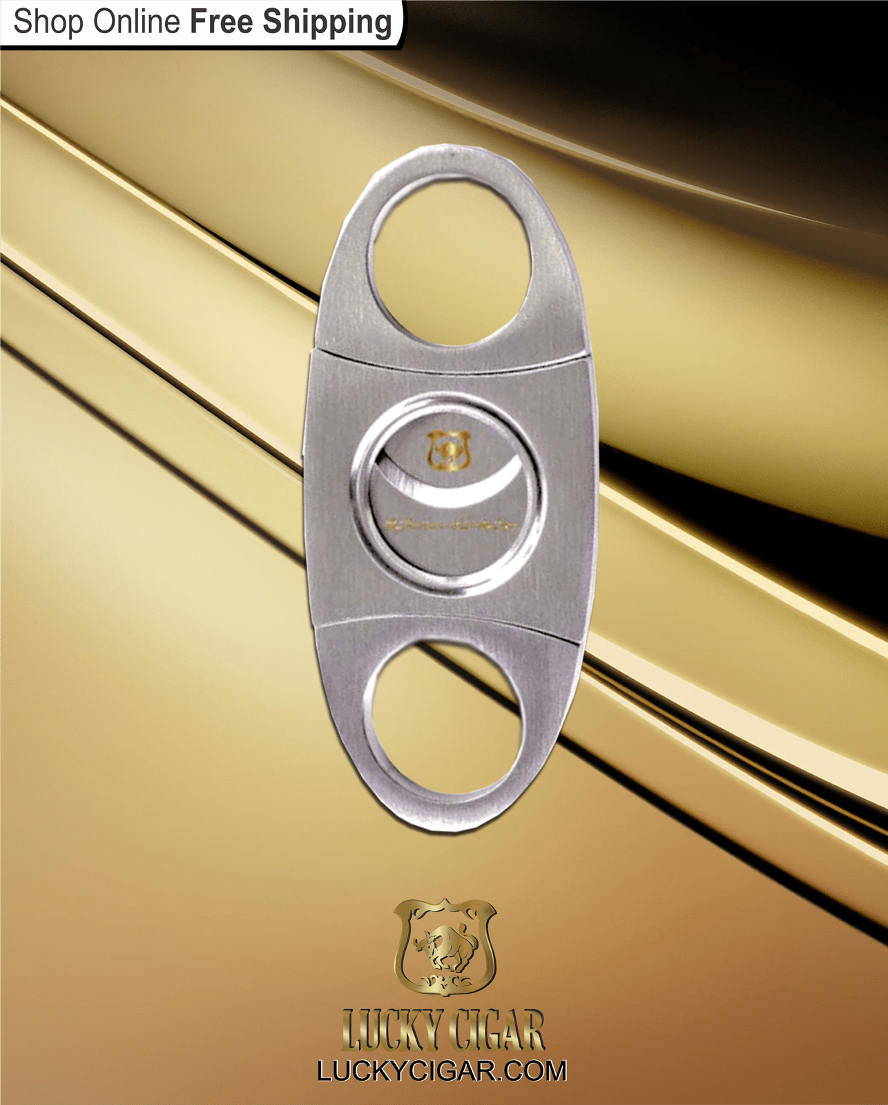 Cigar Lifestyle Accessories: Cigar Cutter in Silver with Gold Logo