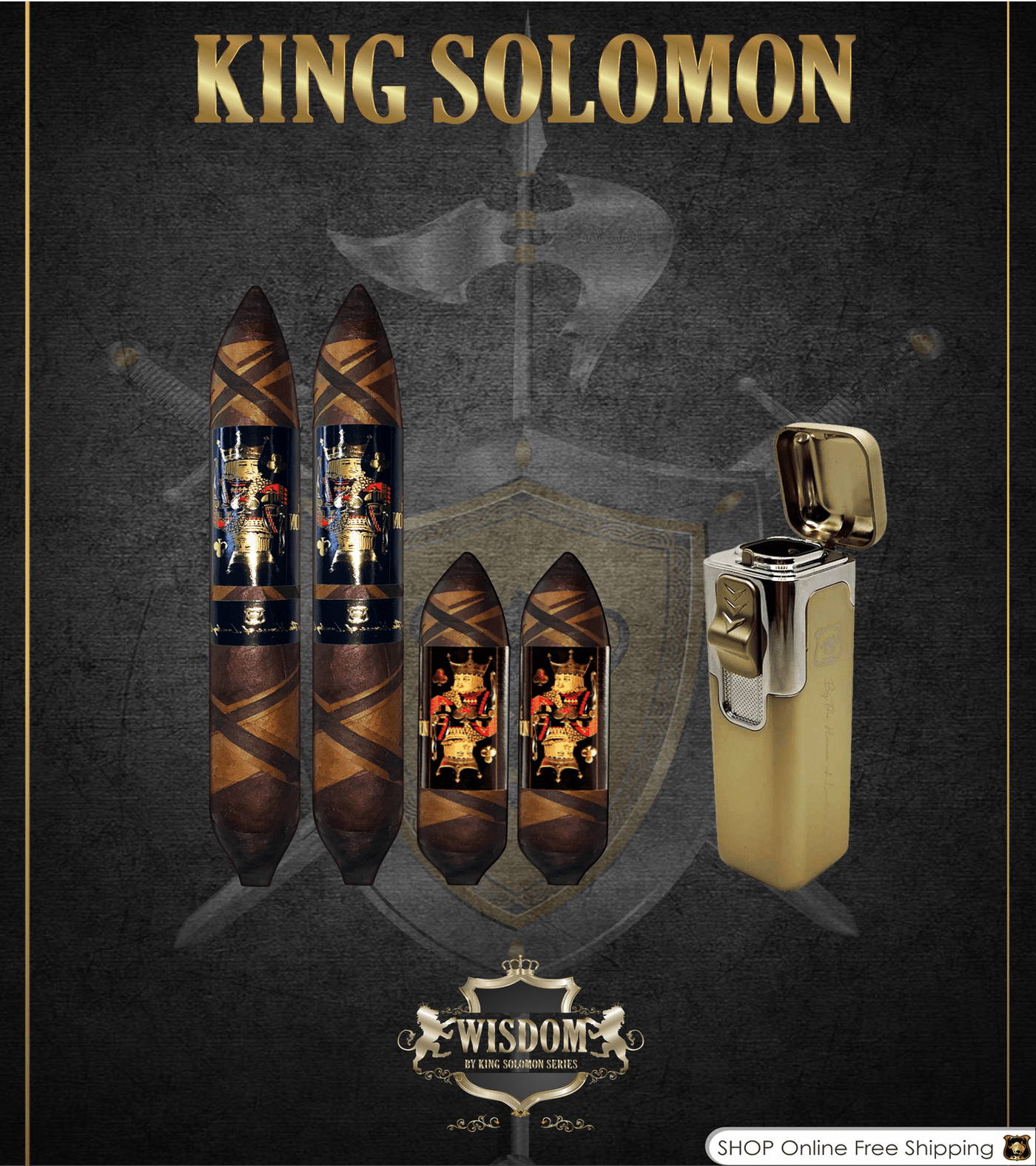 Wisdom 4x60 Cigar From The King Solomon Series: Set of 2 and 2 King Solomon 7x58 Cigar with Torch