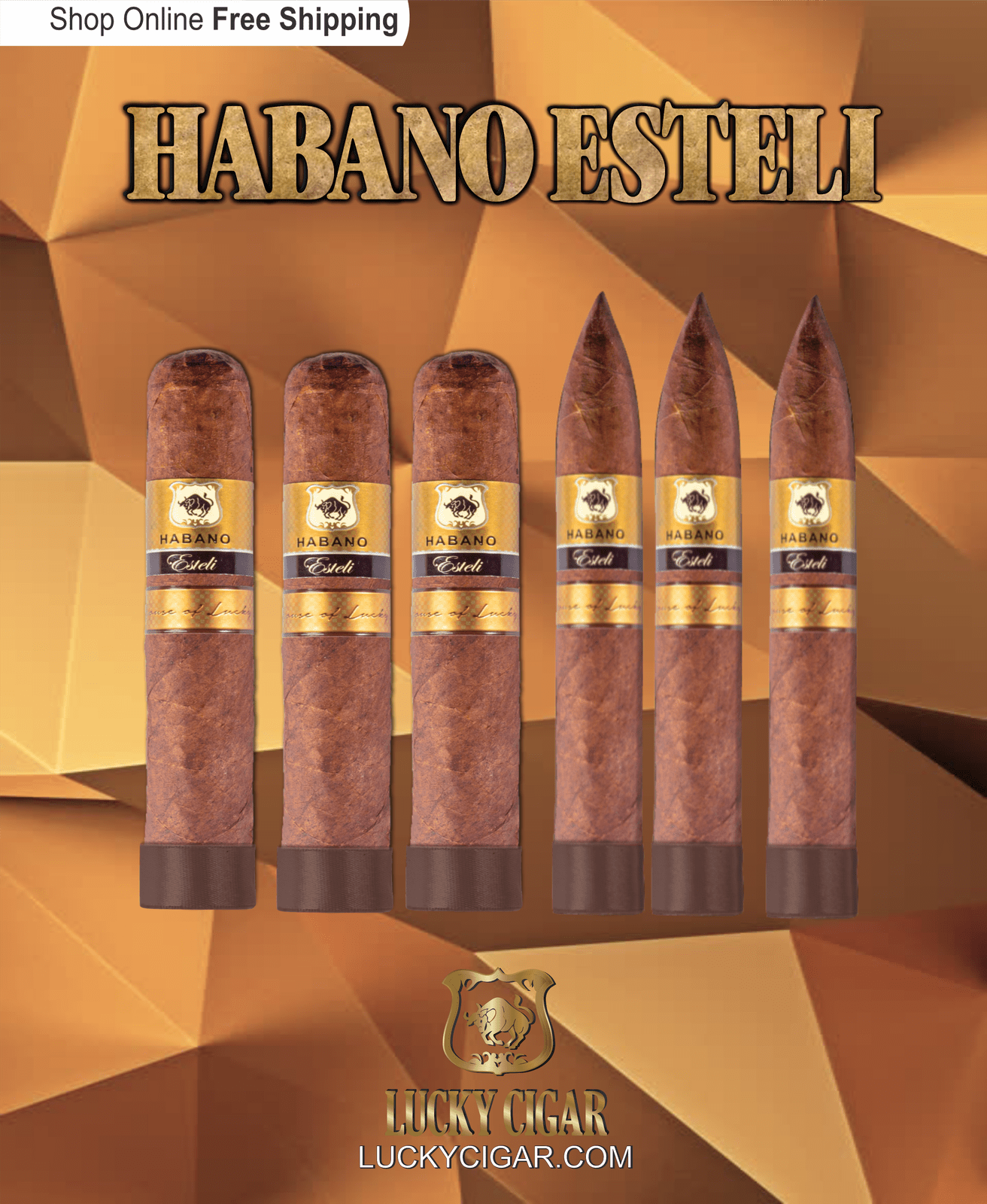 Habano Cigars: Habano Esteli by Lucky Cigar: Set of 6 Cigars, 3 Gordo, 3 Torpedo