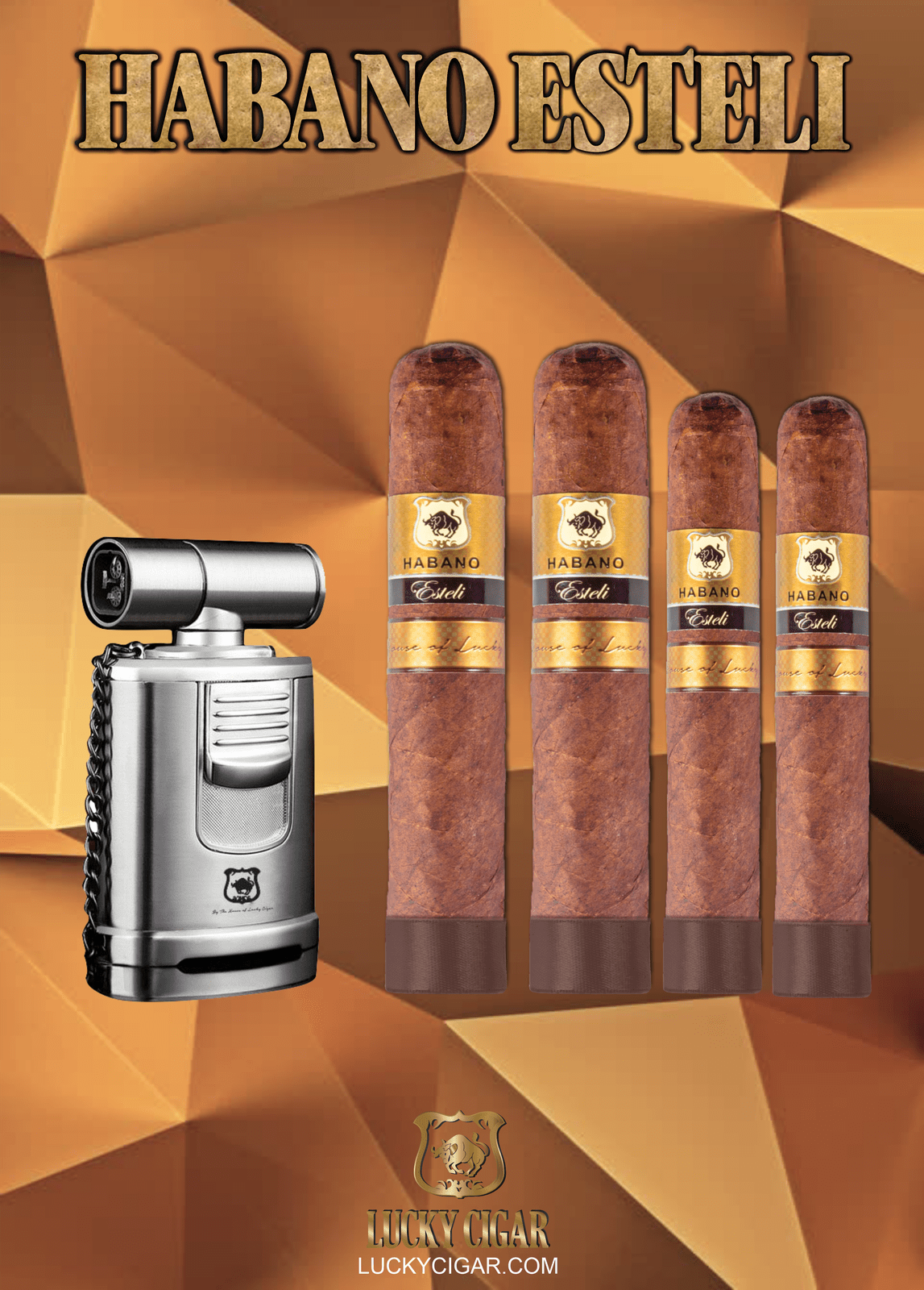 Habano Cigars: Habano Esteli by Lucky Cigar: Set of 4 Cigars, 2 Gordo, 2 Robusto with Torch
