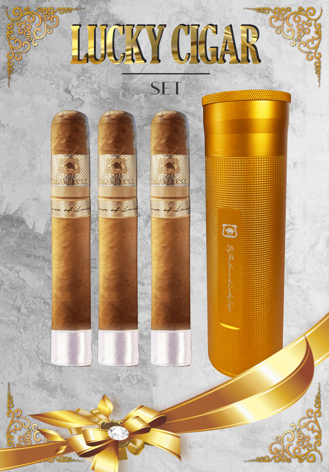 Lucky Cigar Sampler Sets: Set of 3 Classico Cigars with Travel Humidor Tube with Hygrometer