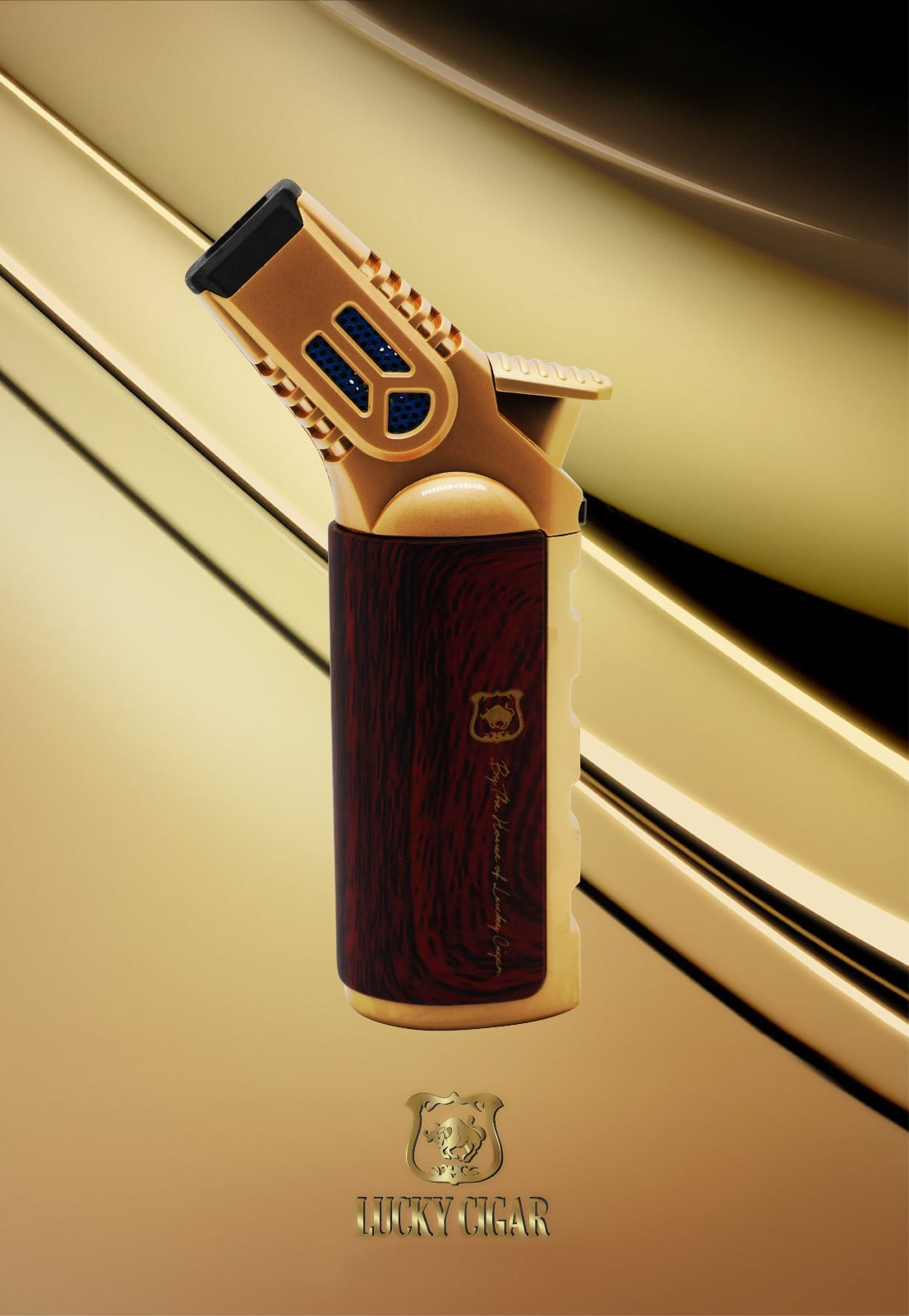 Cigar Lifestyle Accessories: Lucky Bombastic Gun Torch Lighter in Brown And Gold