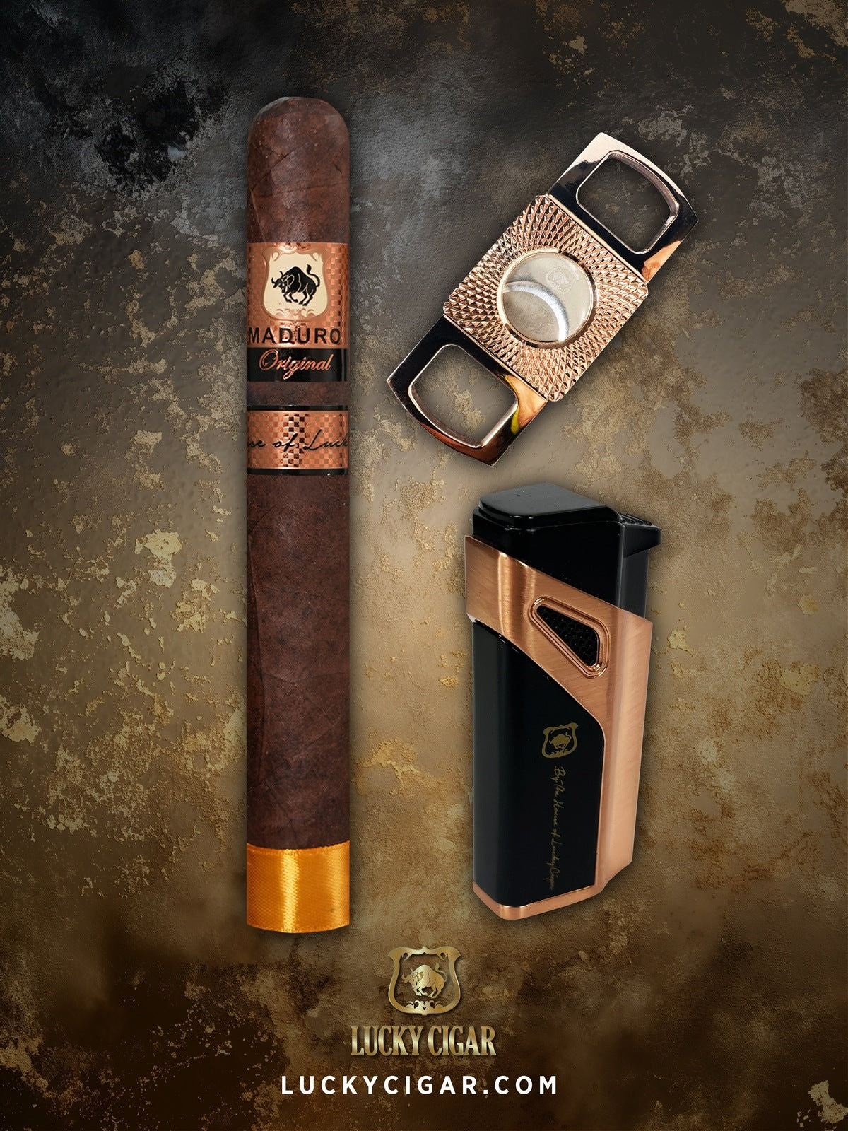 Cigar Lifestyle Accessories: Set of 1 Maduro Cigars with Lighter, Cutter