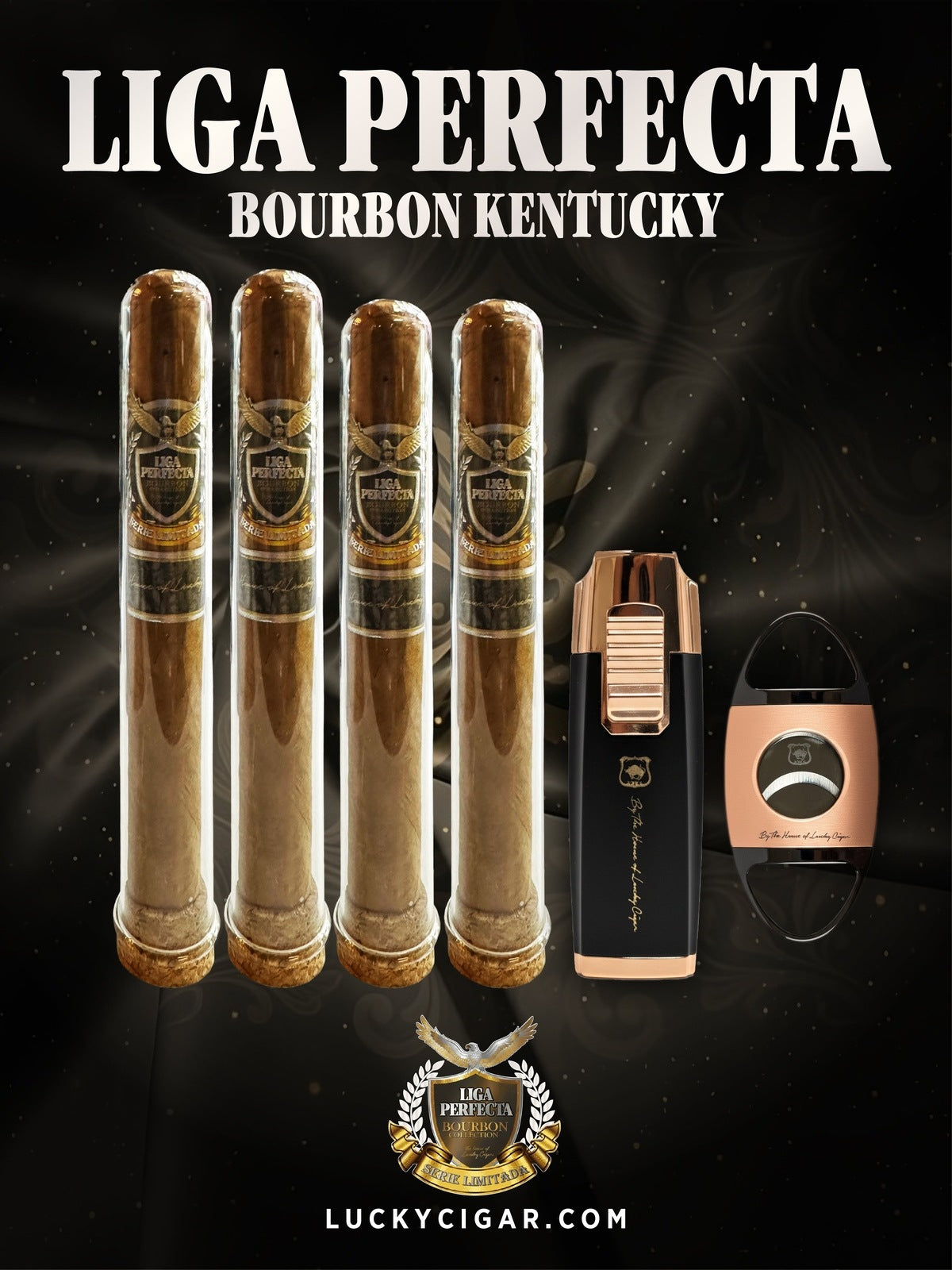Infused Cigars: Liga Perfecta Bourbon 2 Double Grande, 4 Toro Cigars with Torch, Cutter