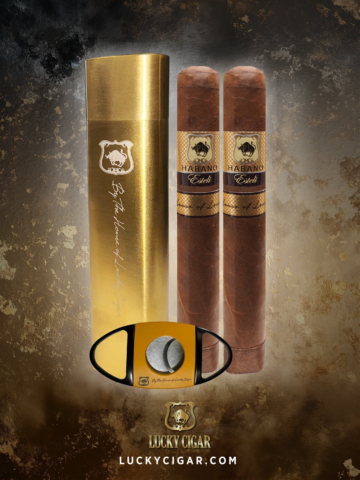 Cigar Lifestyle Accessories: Set of 2 Habano Cigars with Cutter, Travel Humidor Oval Tube