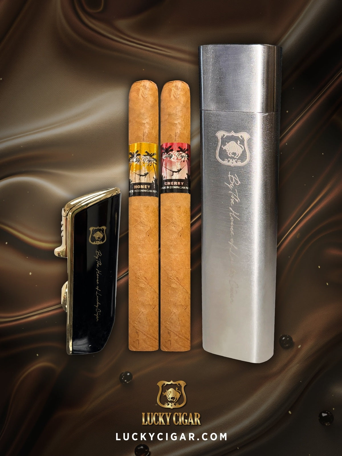 Cigar Lifestyle Accessories: Travel Humidor Oval Tube with Lighter and 2 Cigars