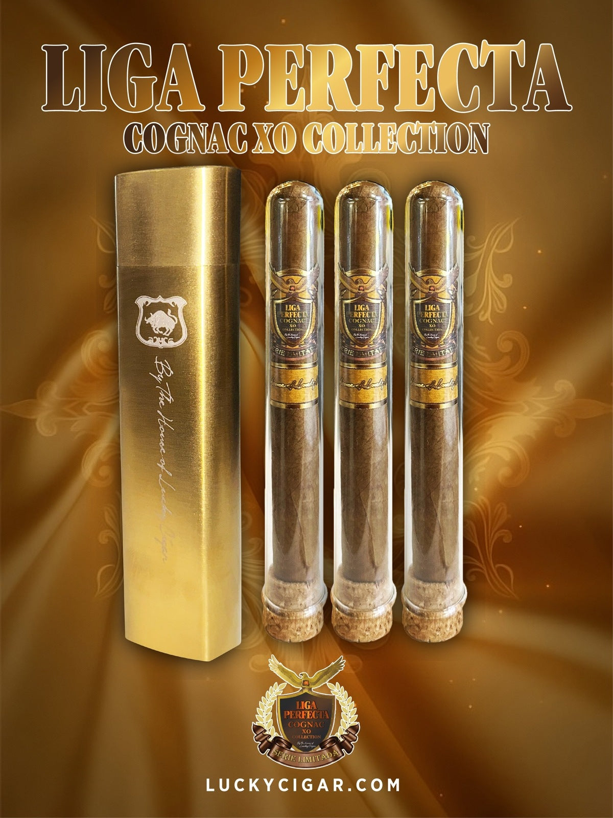 Infused Cigars: Liga Perfecta COGNAC 3 Toro 6x50 Cigars with Stainless Case Oval Gold