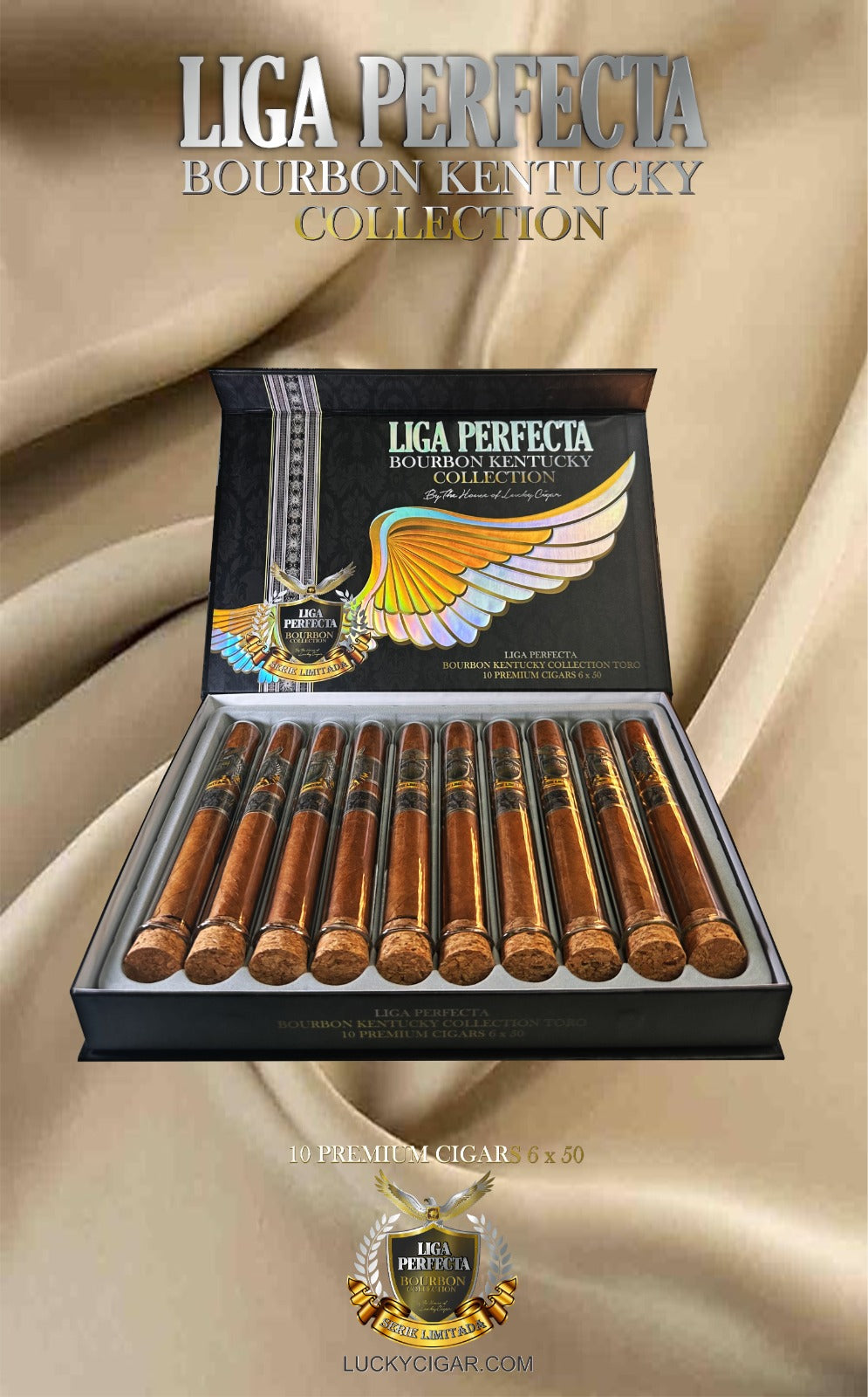 Infused Cigars: Liga Perfecta Kentucky bourbon Toro 6x50 Box of 10 Glass Tubes