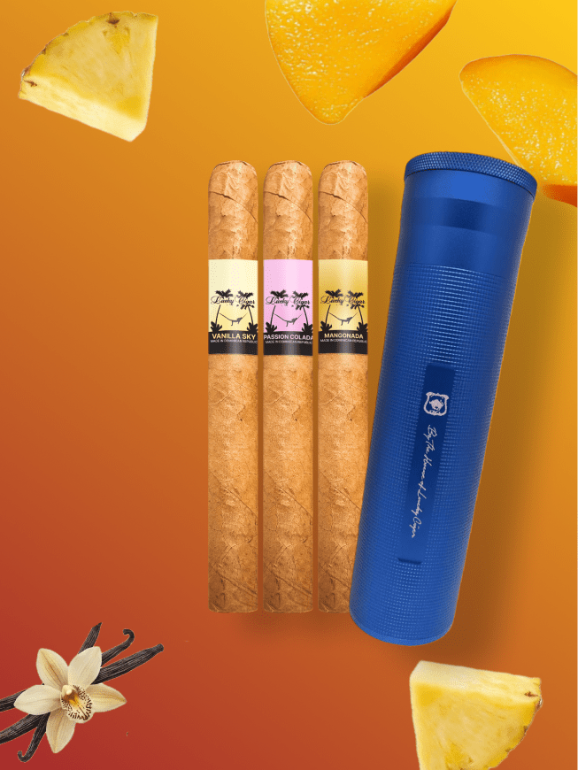 Flavored Cigars: Lucky Flavors 3 Cigar Set with Blue Humidor  Lucky Cigar