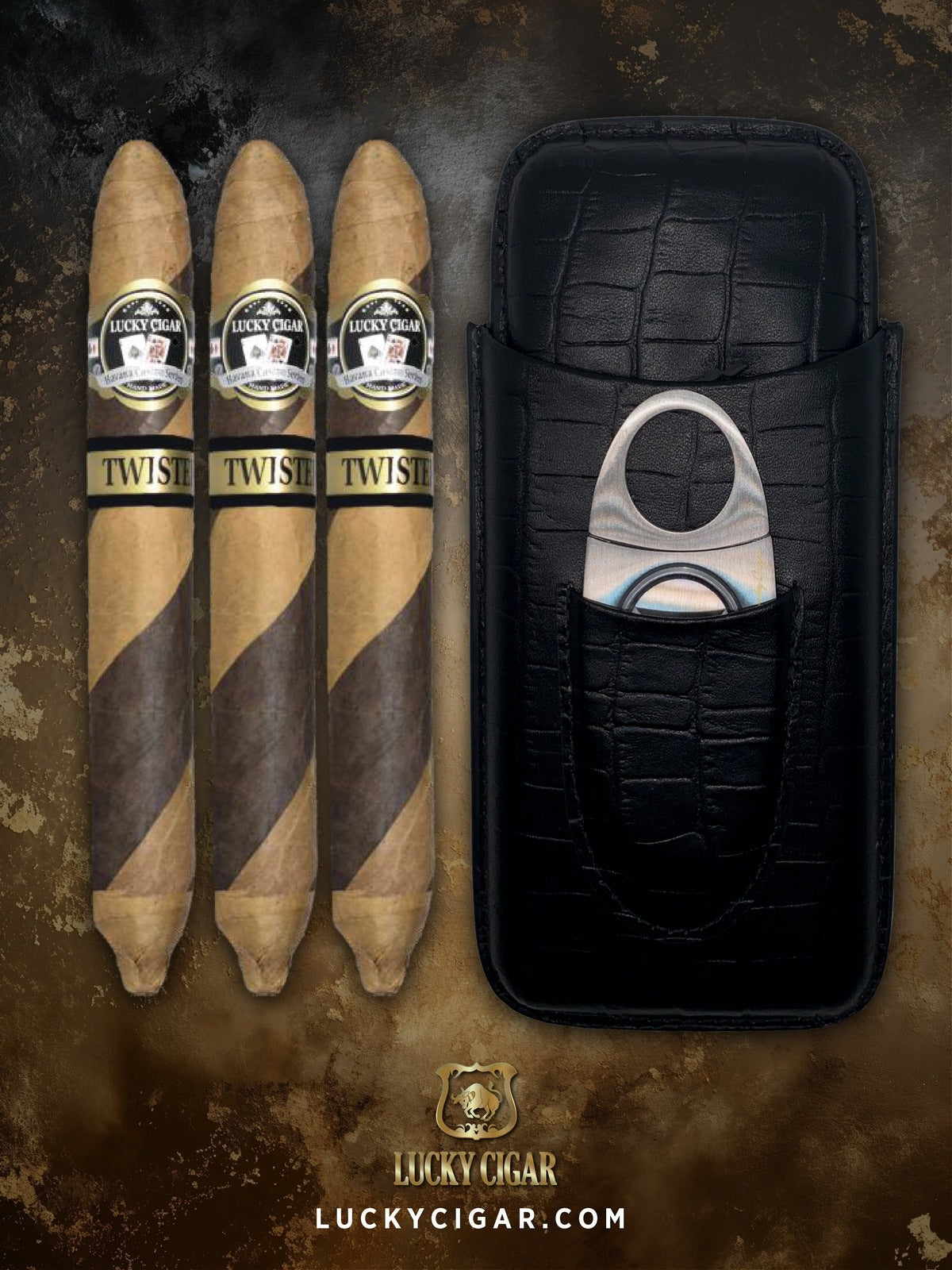 Barber Pole Cigars, Twister by Lucky Cigar: 3 Salomon 7x60 with Travel Humidor, Cutter