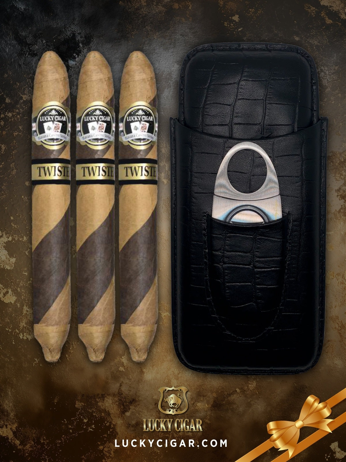 Barber Pole Cigars, Twister by Lucky Cigar: 3 Salomon 7x60 with Travel Humidor, Cutter