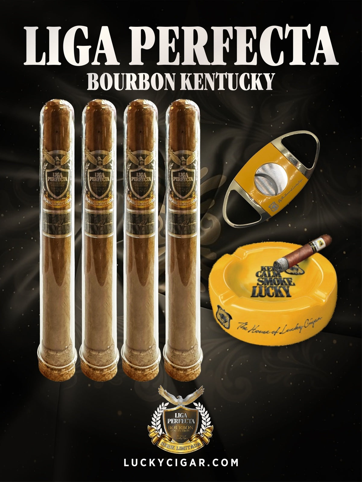Infused Cigars: Liga Perfecta Bourbon 4 Double Grande Cigars with Cutter, Ashtray