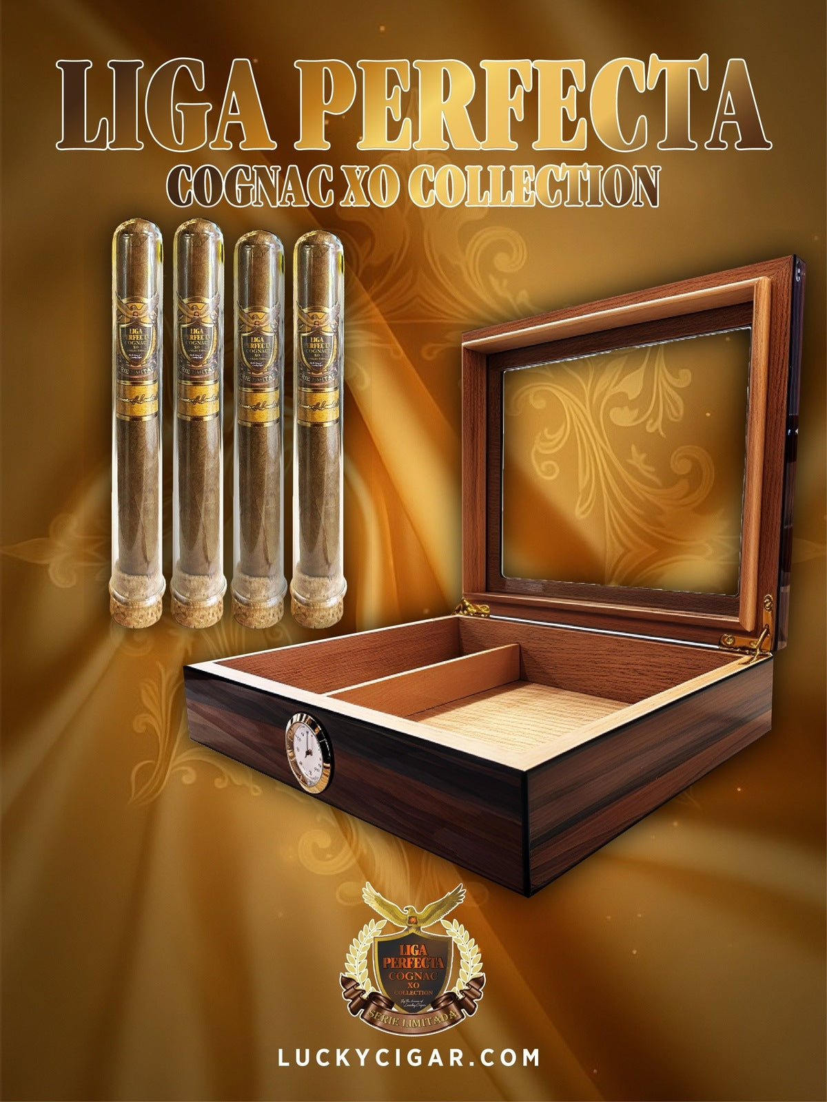 Infused Cigars: Liga Perfecta COGNAC 2 Double Premium, 2 Toro Cigars with Humidor Top Glass