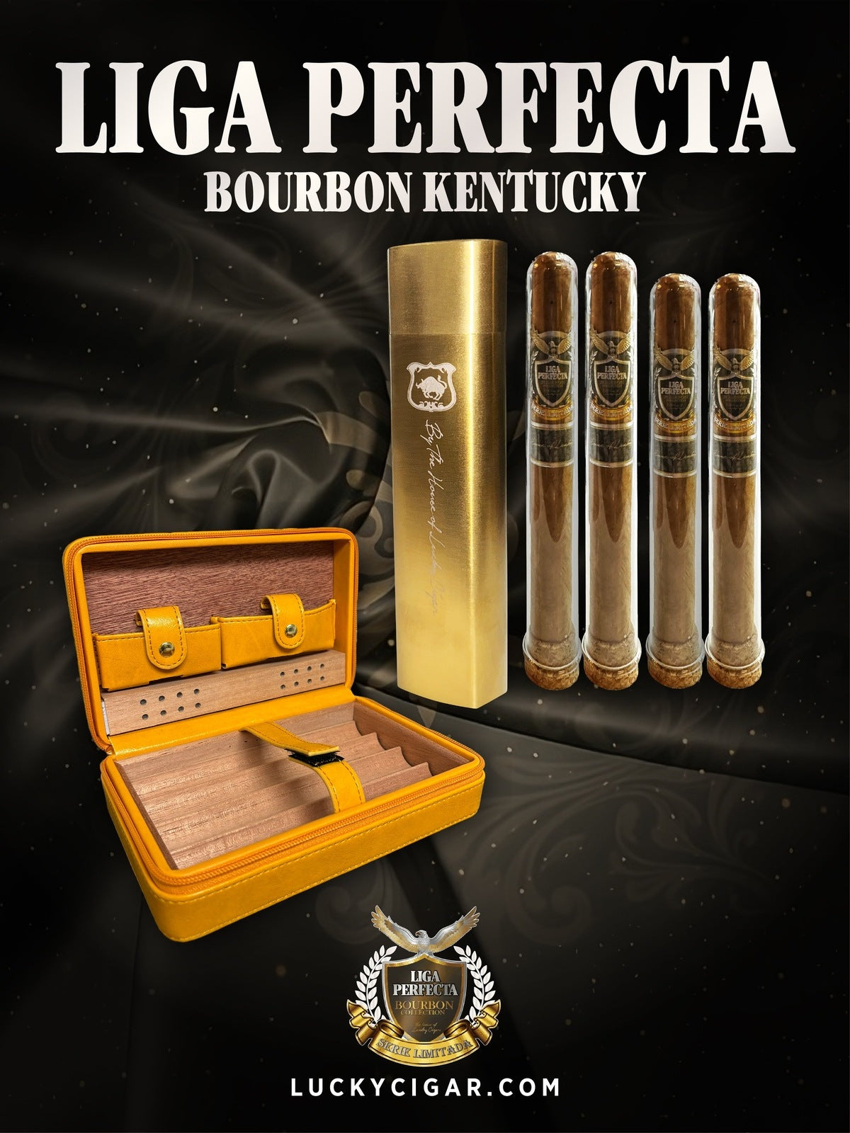 Infused Cigars: Liga Perfecta Bourbon 2 Double Grande, 2 Toro Cigars with Tube Case, Leather Hurricane Orange