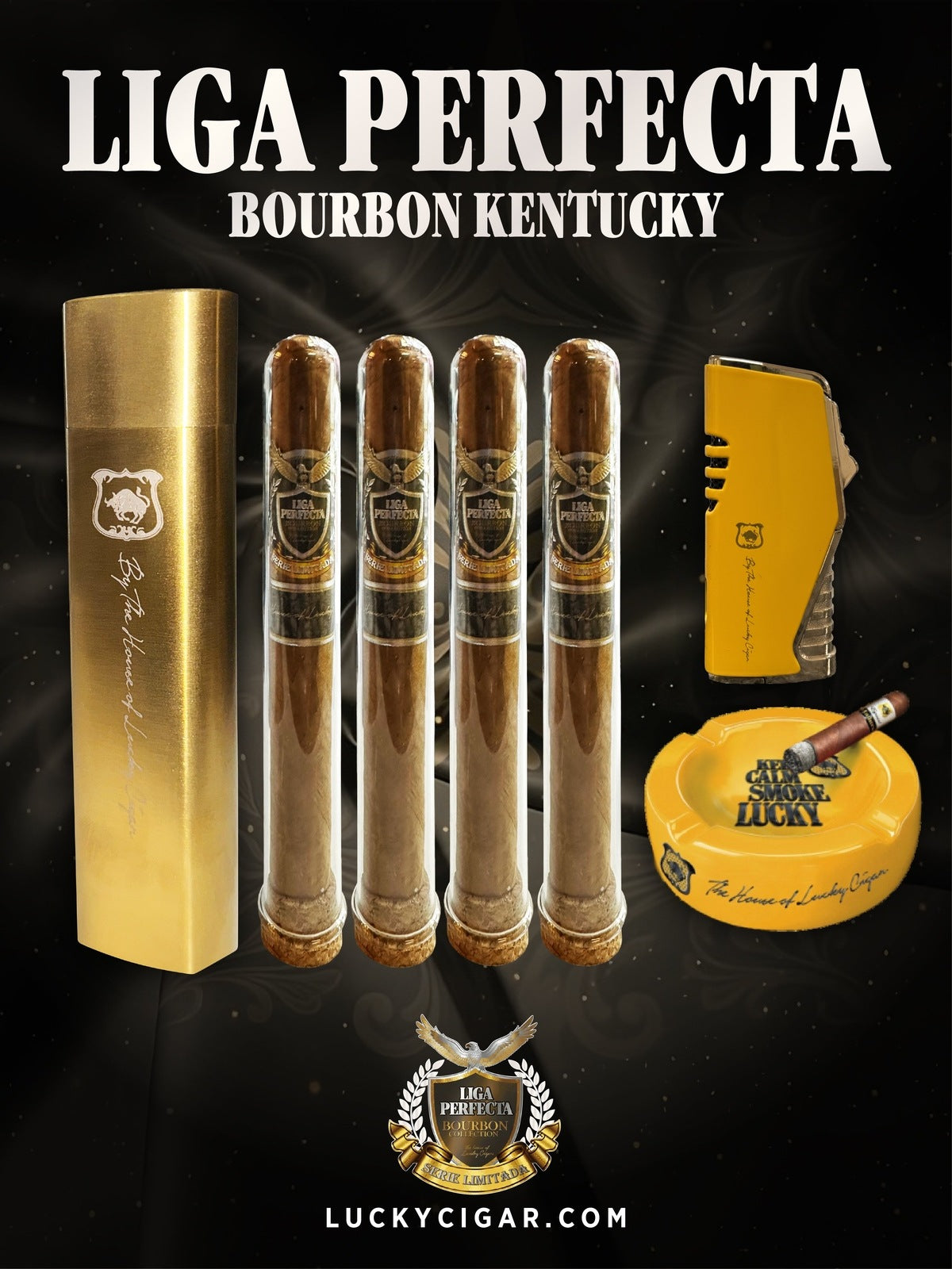Infused Cigars: Liga Perfecta Bourbon 4 Double Grande Cigars with Tube Case, Torch, Ashtray