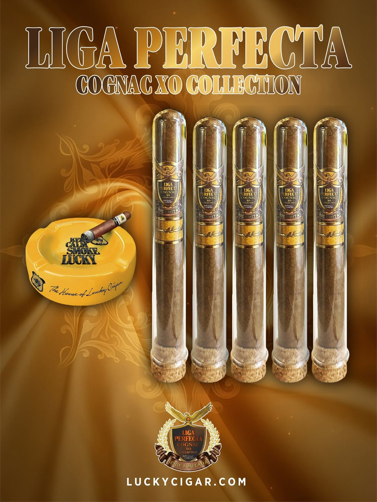 Infused Cigars: Liga Perfecta COGNAC 1 Double Premium, 4 Toro Cigars with Ceramic Ashtray