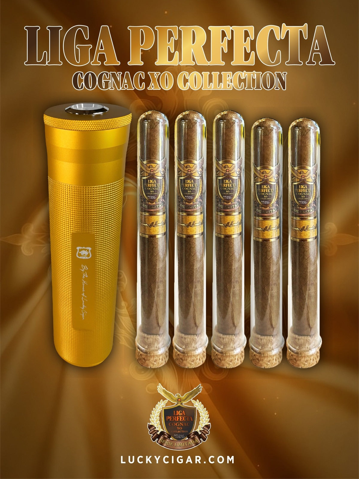 Infused Cigars: Liga Perfecta COGNAC 3 Double Premium, 2 Toro Cigars with Cylinder Humidor