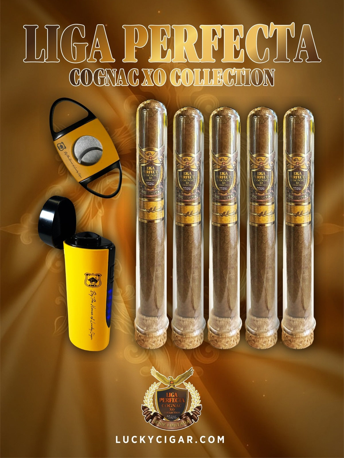 Infused Cigars: Liga Perfecta COGNAC 1 Double Premium, 4 Toro Cigars with Cutter, Torch