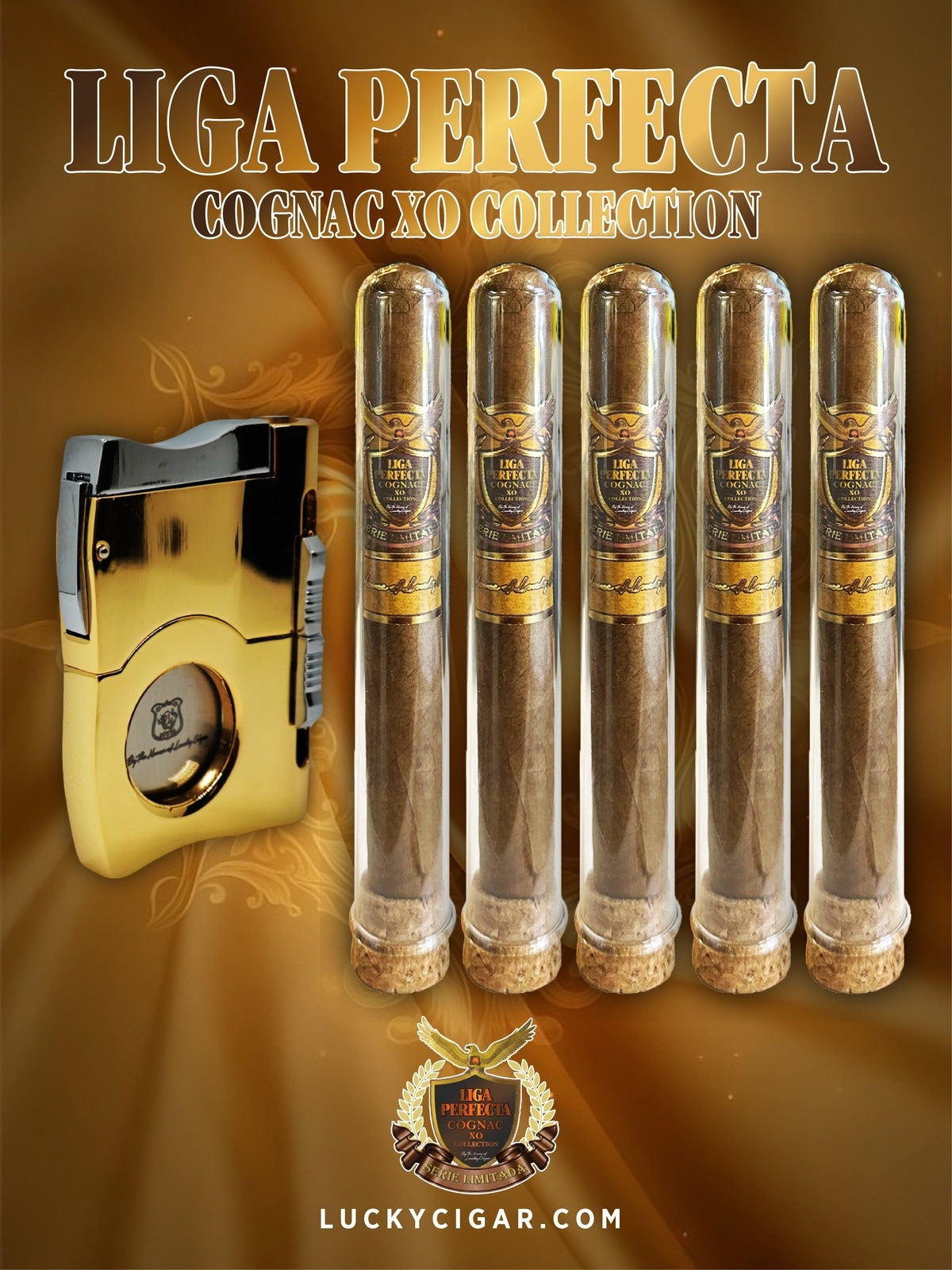 Infused Cigars: Liga Perfecta COGNAC 5 Double Premium 7.5x50 Cigars with Golden Puncher