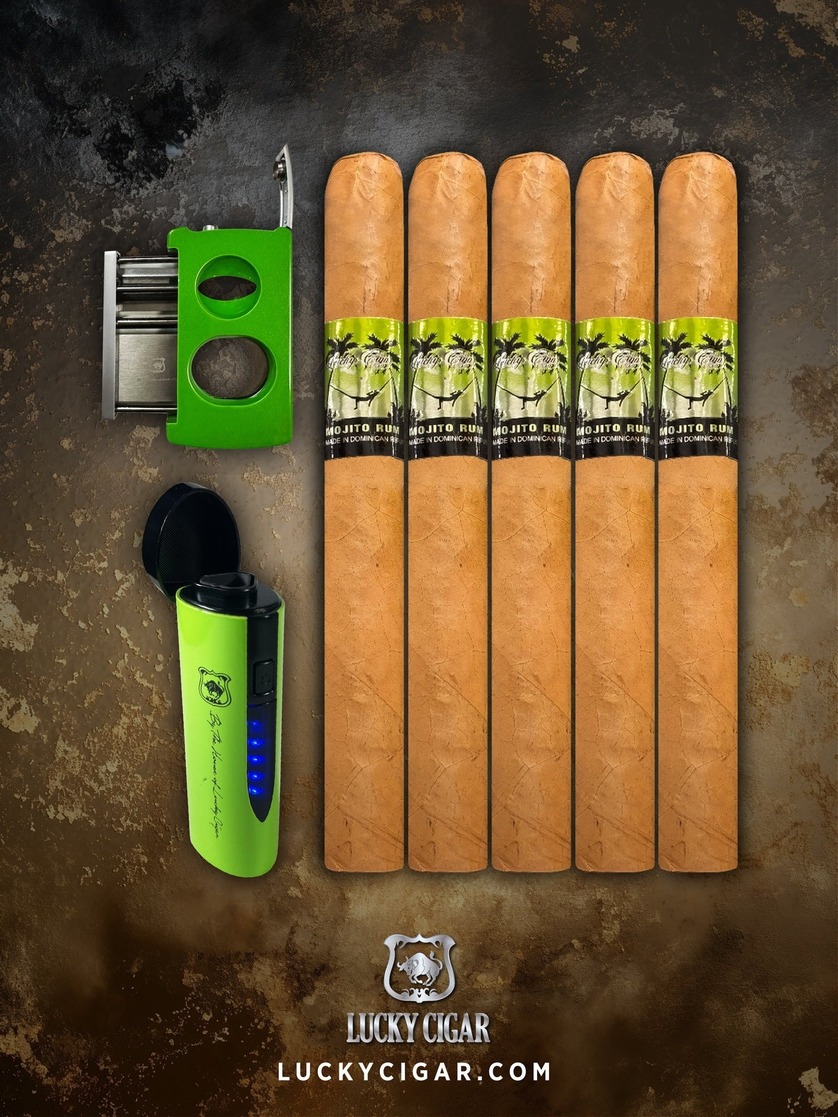 Lucky Cigar Sampler Sets: Set of 5 Lucky Mojito Cigars with Cutter, Lighter