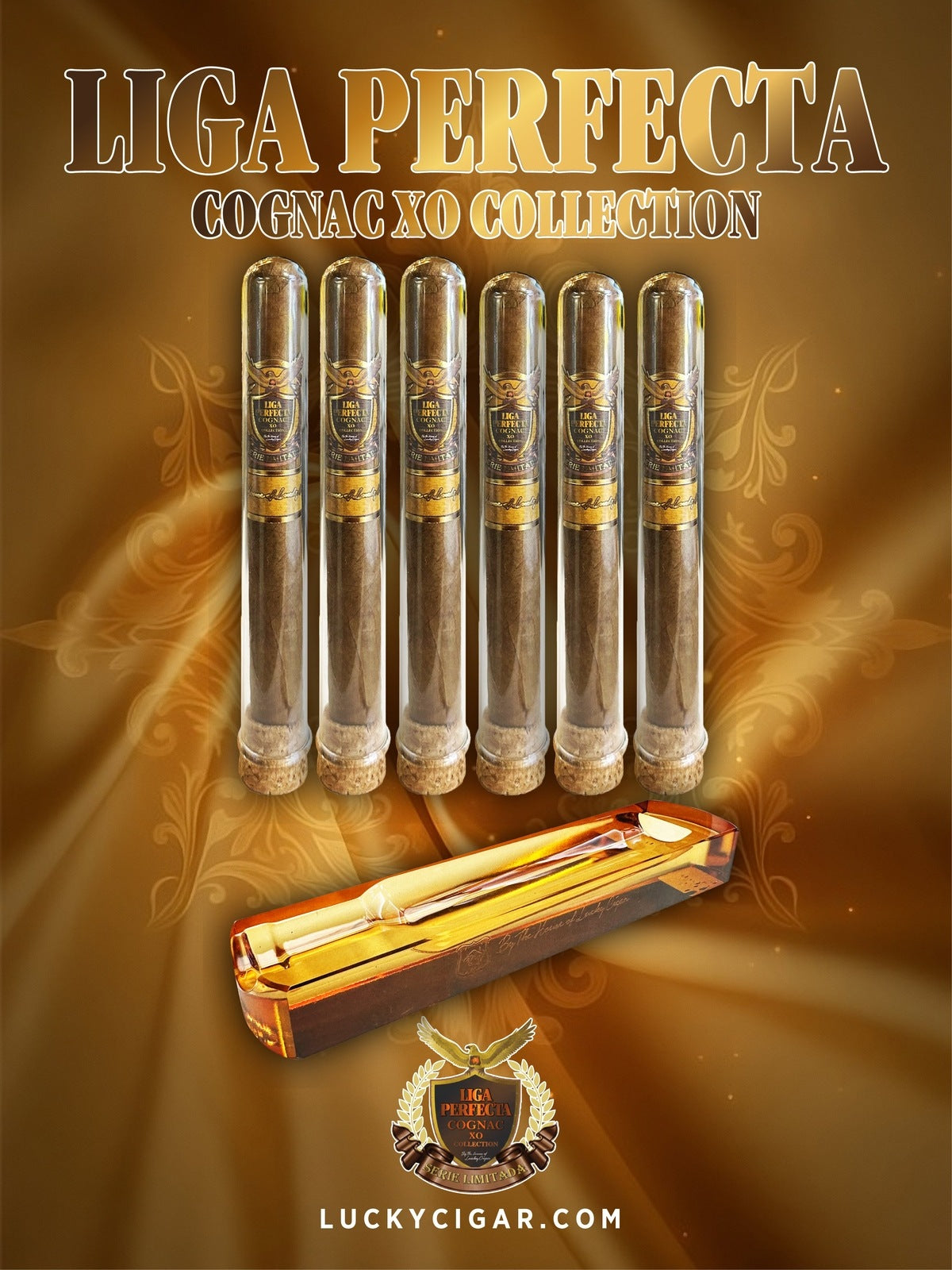 Infused Cigars: Liga Perfecta COGNAC 3 Double Premium, 3 Toro Cigars with Ashtray