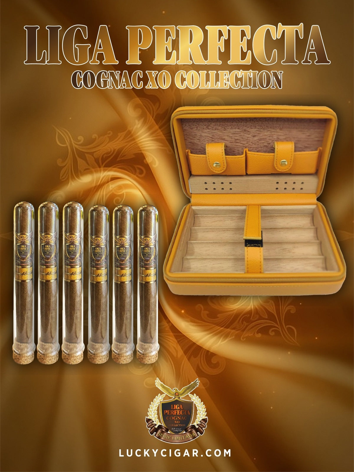 Infused Cigars: Liga Perfecta COGNAC 3 Double Premium, 3 Toro Cigars with Orange Leather Case