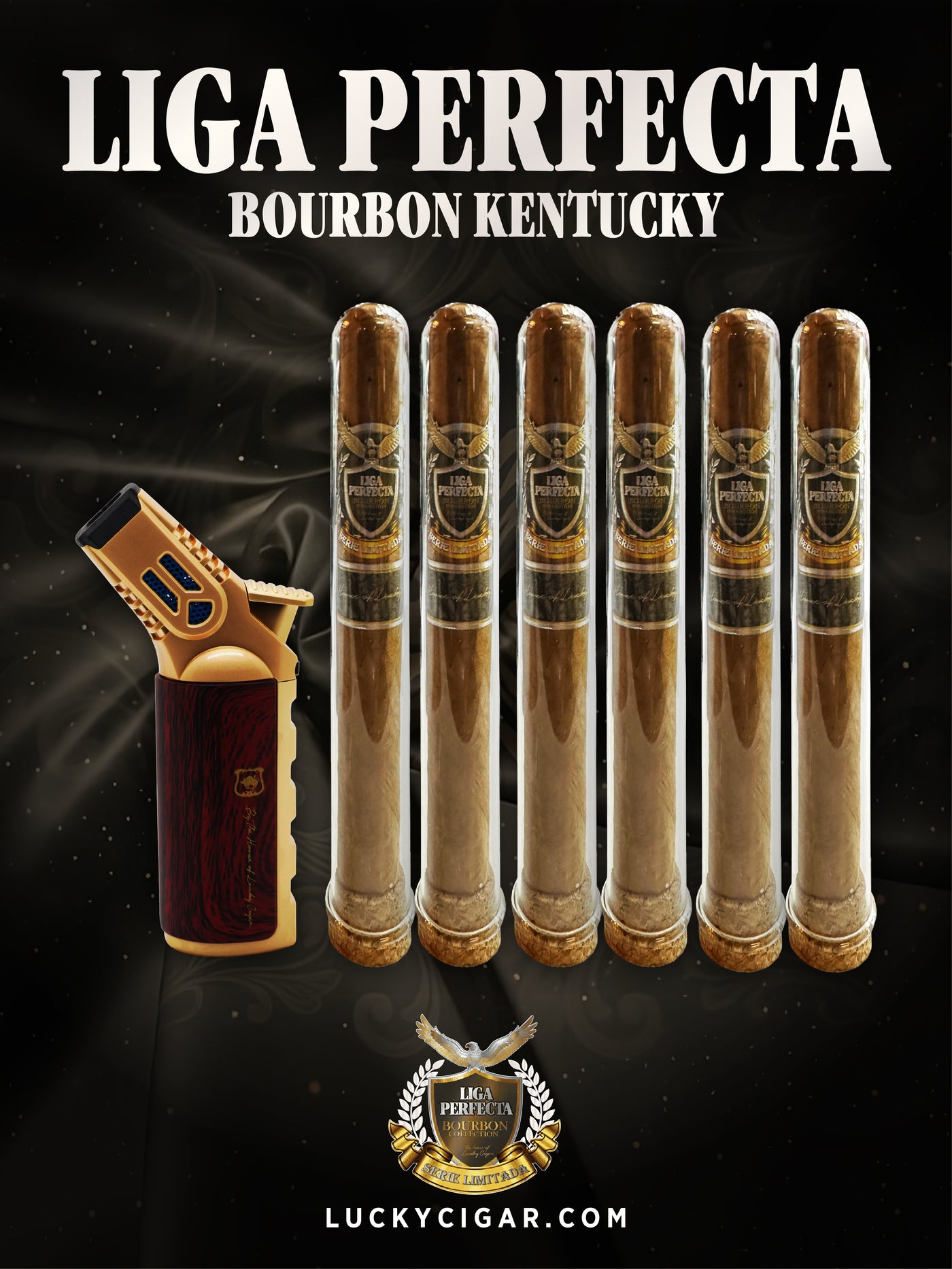 Infused Cigars: Liga Perfecta Bourbon 4 Double Grande, 2 Toro Cigars with Gun Tower Torch